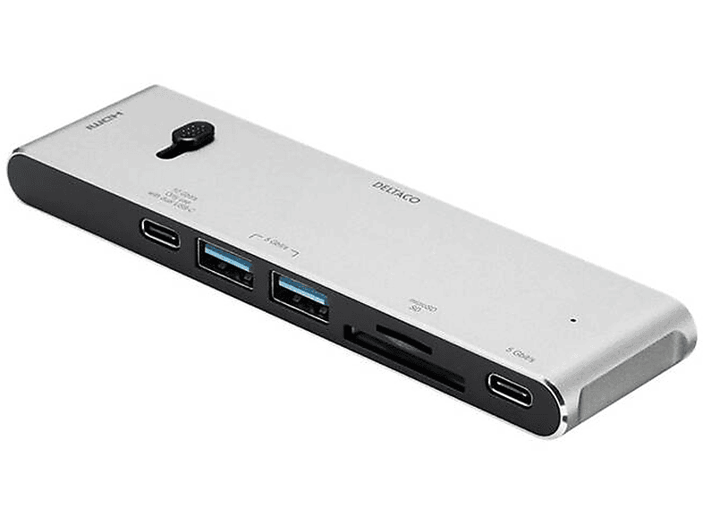 DELTACO USBC-HDMI21, Laptop-Dockingstationen, Schwarz