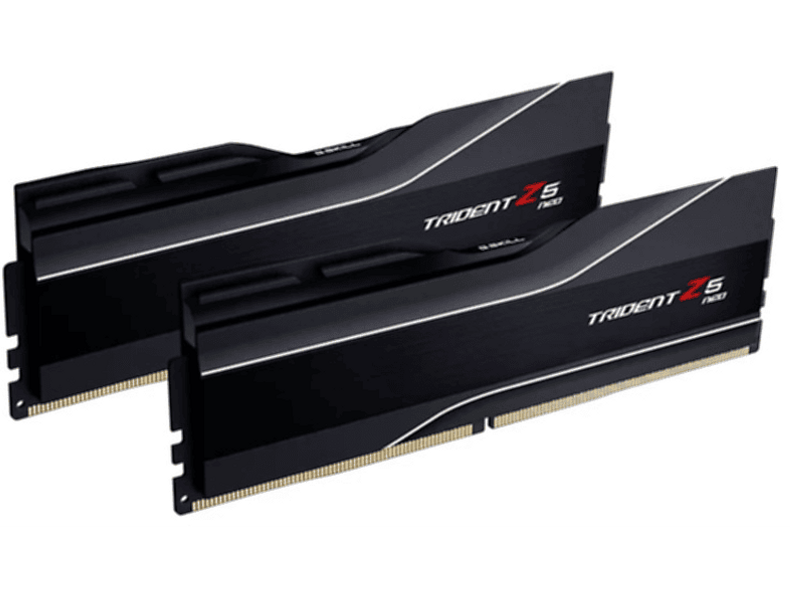 Dwa czarne moduły pamięci RAM z białym tekstem na białym tle.