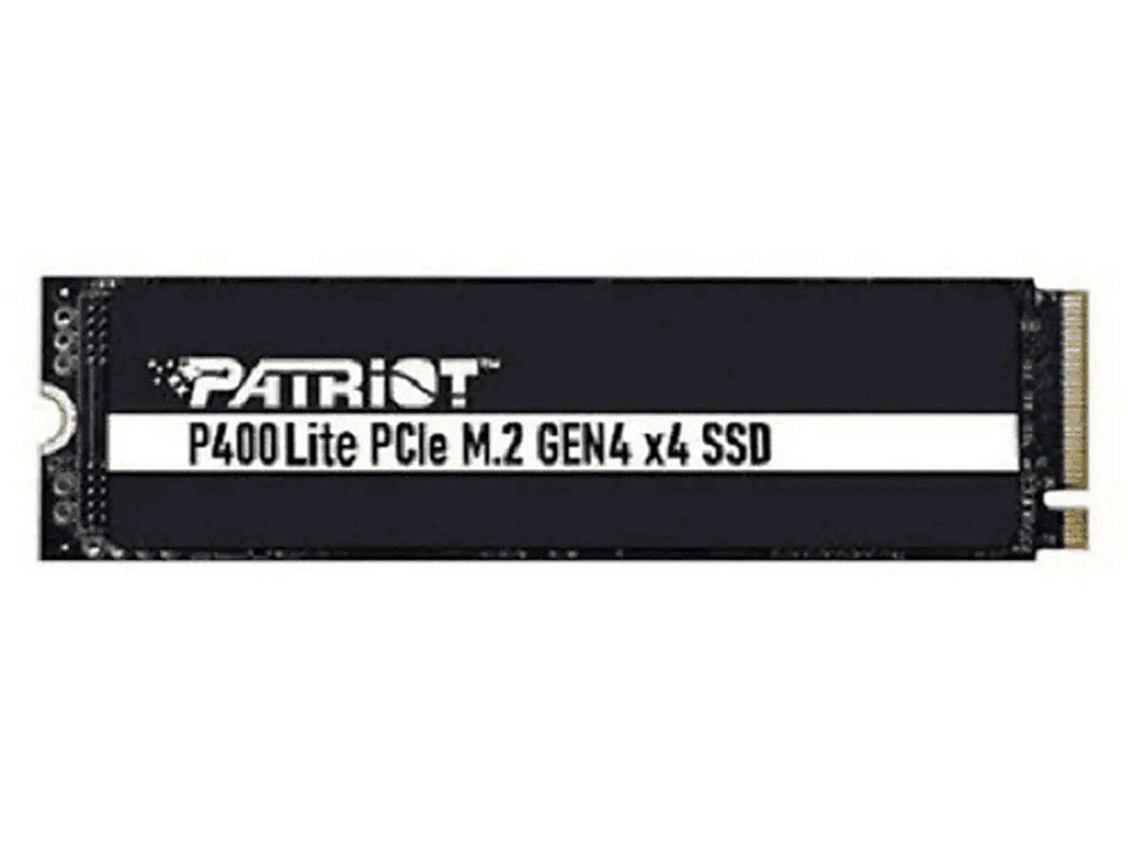 Czarny dysk SSD z białym tekstem: "PATRIOT" i "P400 Lite PCIe M.2 GEN4 x4 SSD".