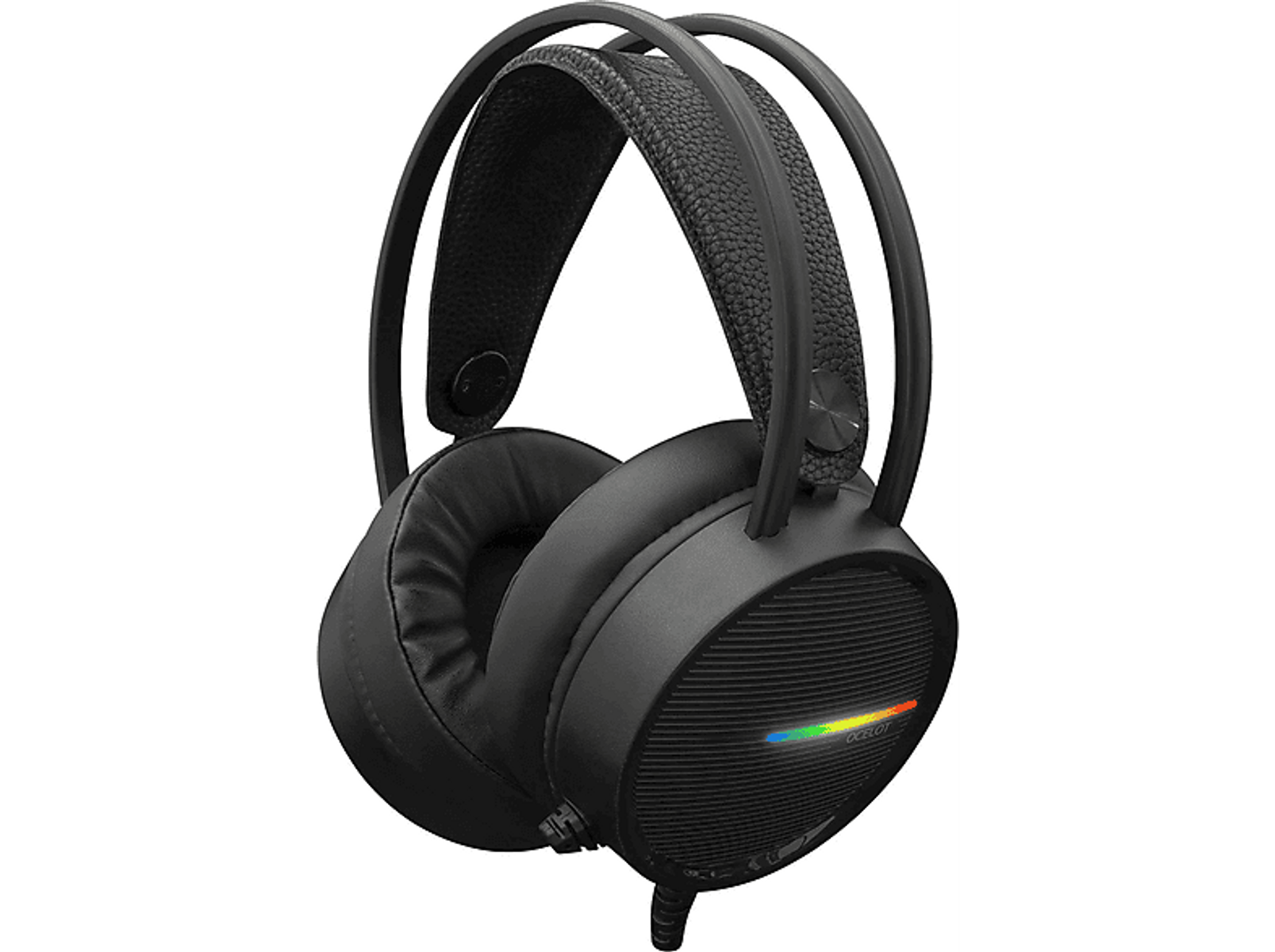 Czarne słuchawki z nazwą marki COLSOT na prawym nauszniku. Tło jest czarne.