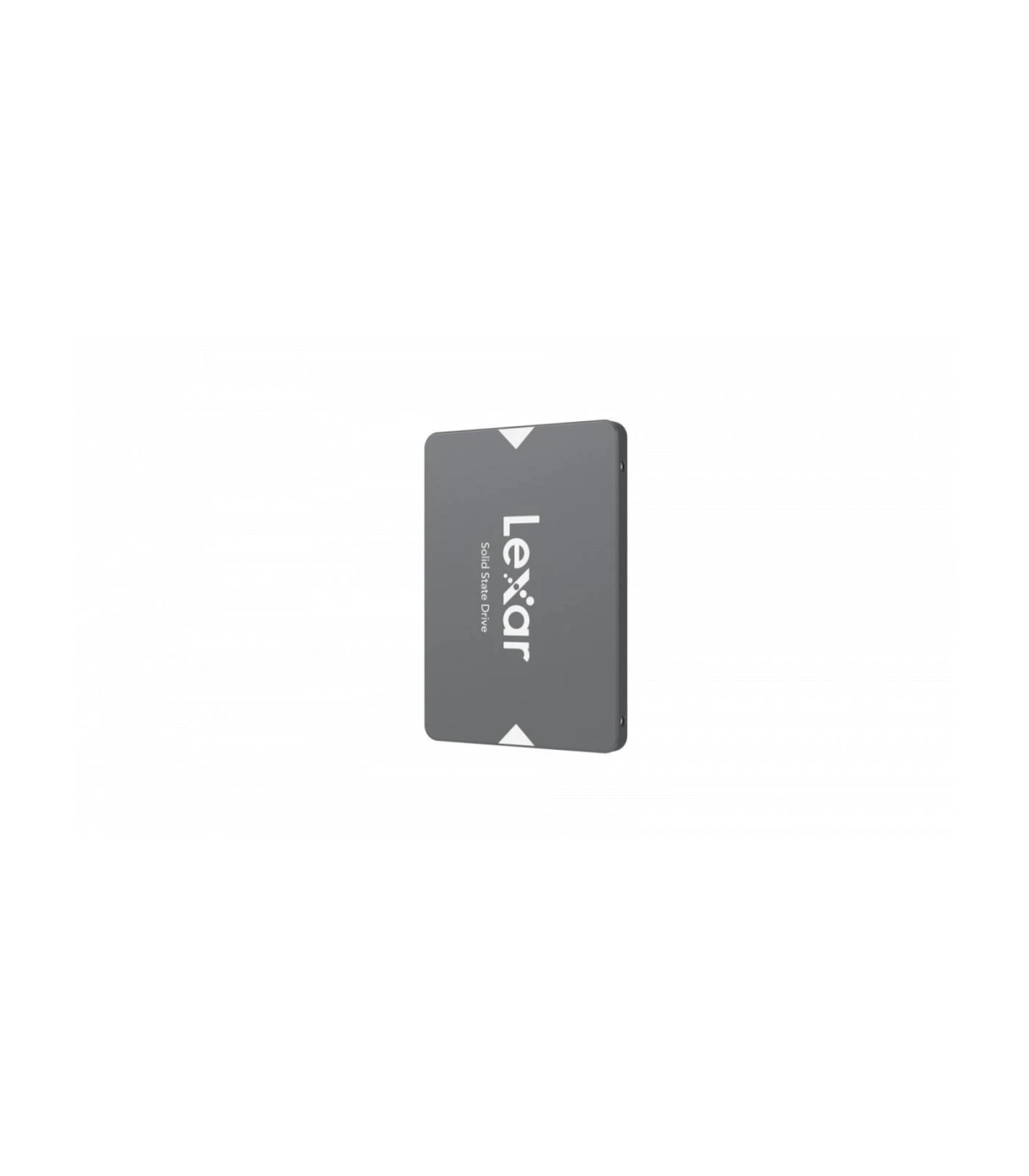 Graue Lexar Solid State Drive mit Logo, auf weißem Hintergrund.