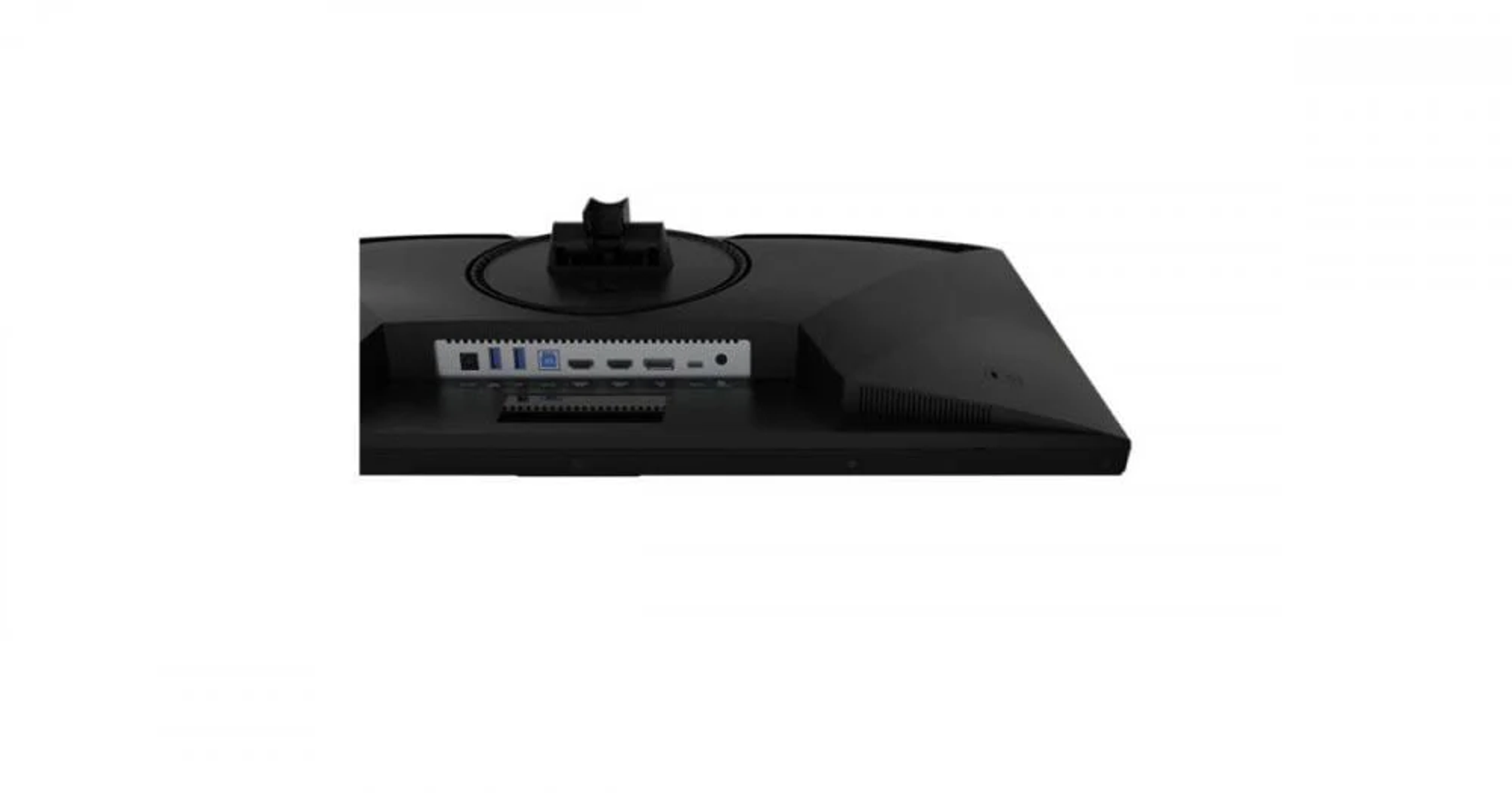 Achterkant van een monitor met poorten. HDMI, USB en andere poorten zijn zichtbaar.