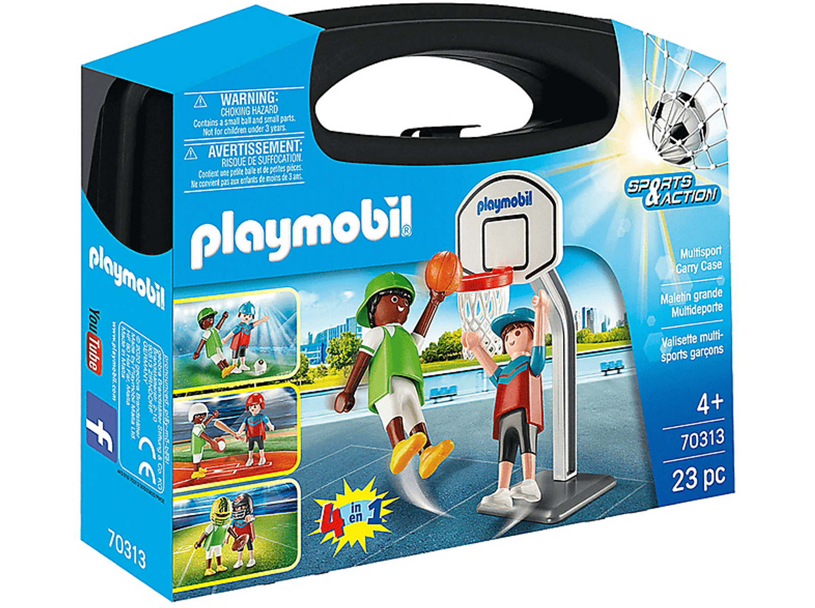 Un set Playmobil a tema basket. Le figure giocano a basket sul campo.