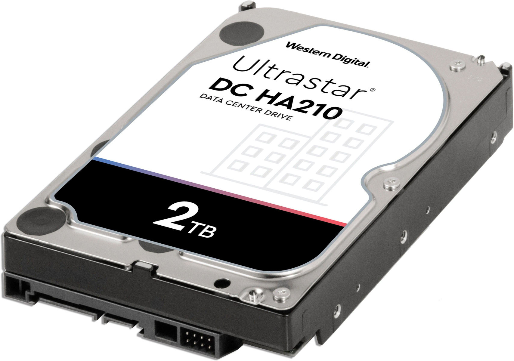 Hard disk 'Ultrastar DC HA210' con 2TB. Colori metallico e nero.