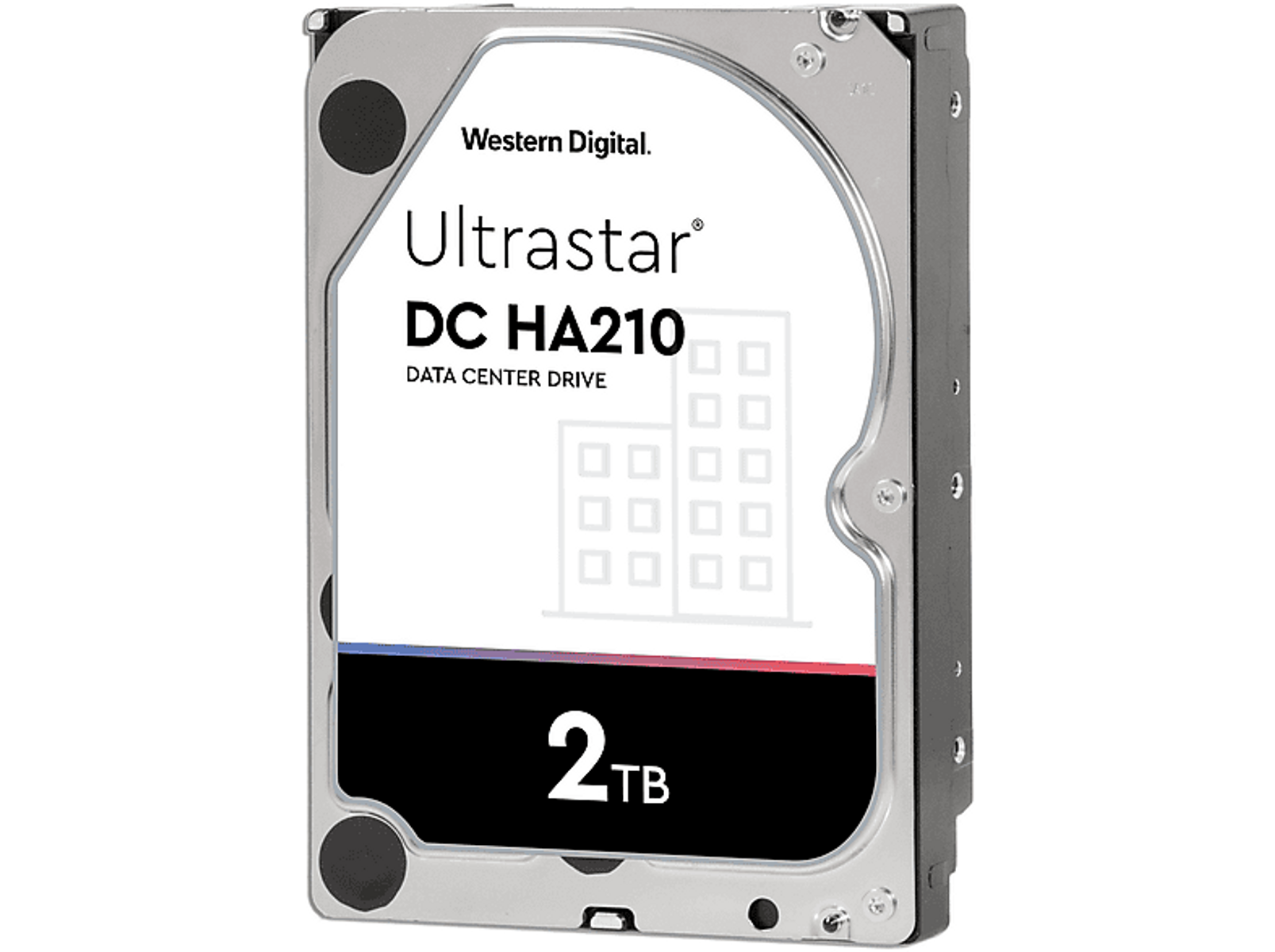 Un disco rigido con un'etichetta Western Digital Ultrastar e un indicatore di capacità da 2 TB.