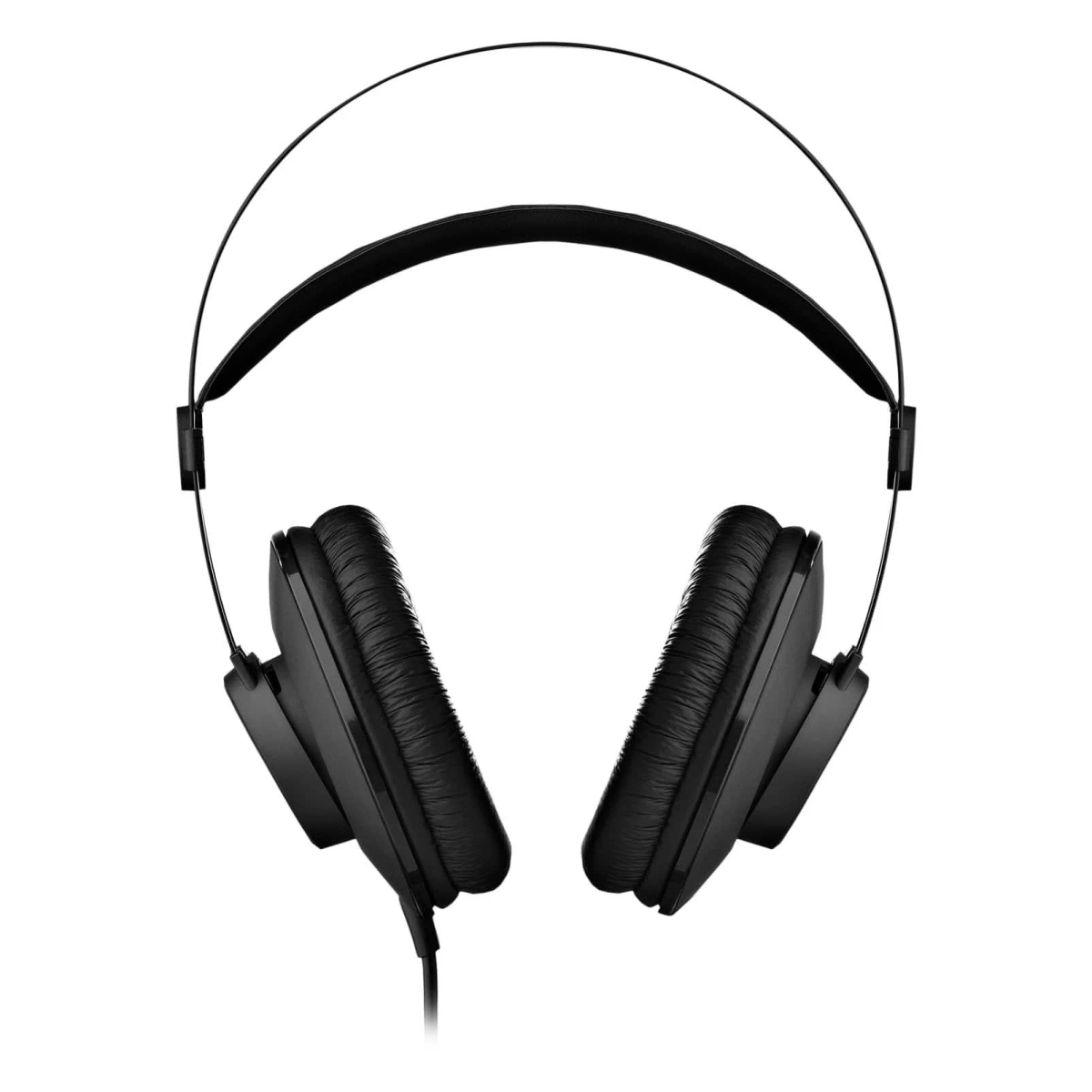 Schwarze Kopfhörer. Over-Ear-Design. Schwarze Ohrmuscheln und Kopfbügel. Weißer Hintergrund.