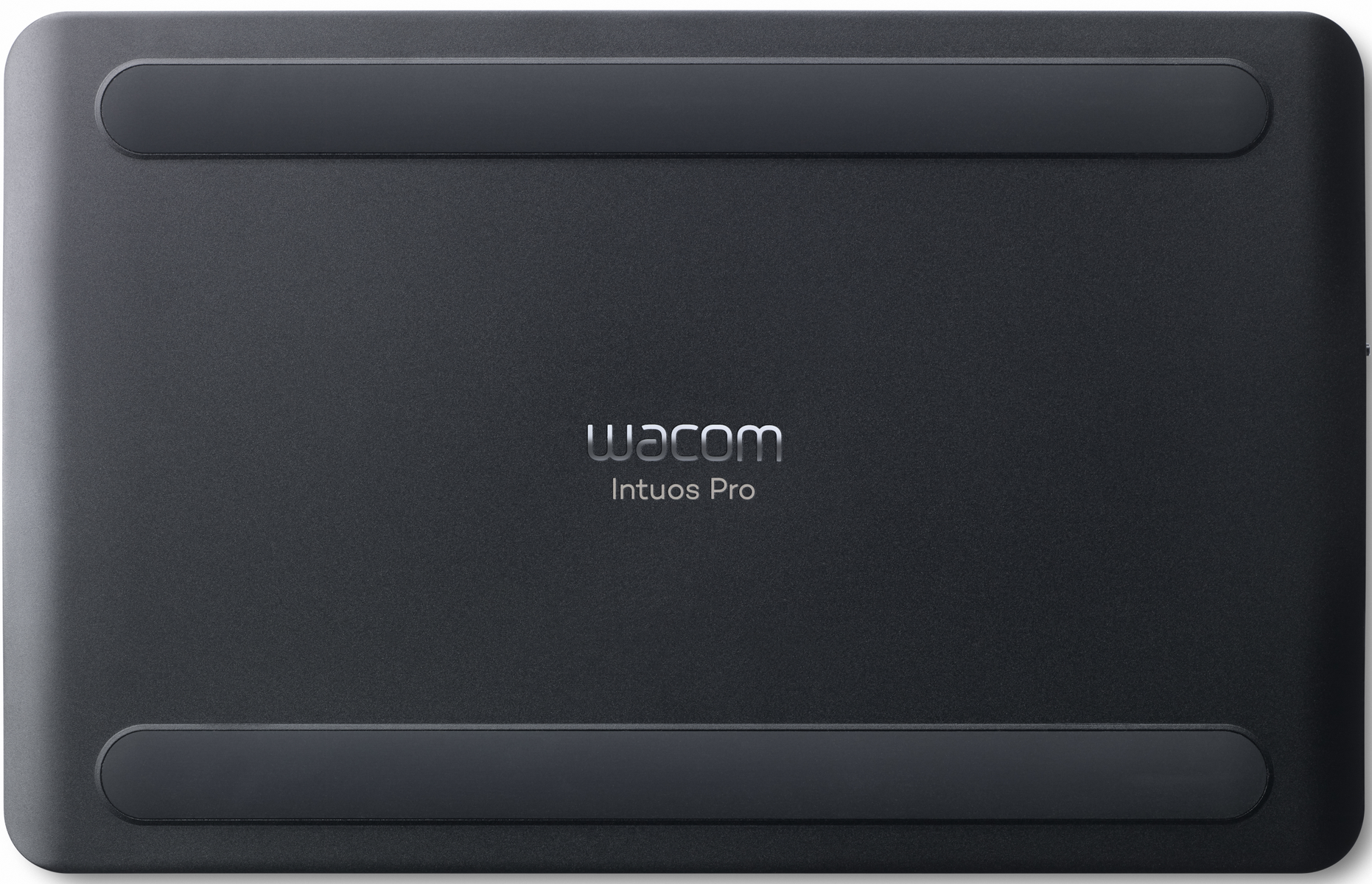 Schwarzes Wacom Intuos Pro Tablet, dunkelgrau, mit Gummifüßen.