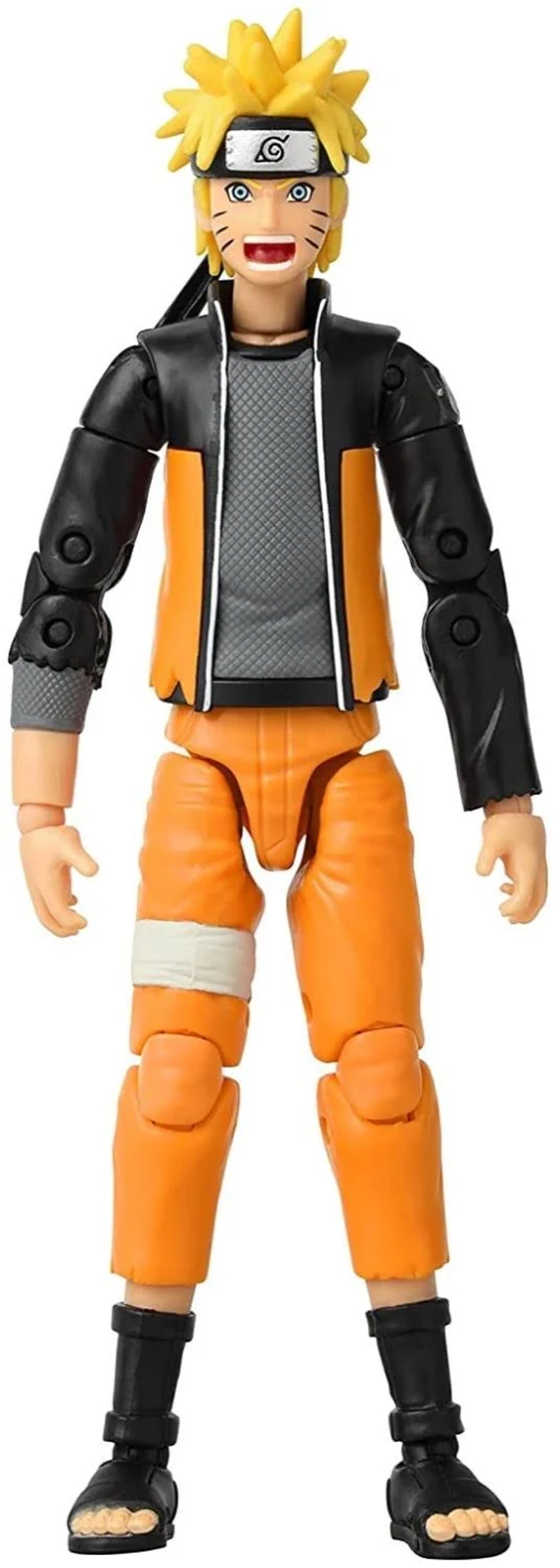 Naruto-Actionfigur mit orange-schwarzem Outfit. Er steht mit Händen an den Seiten.