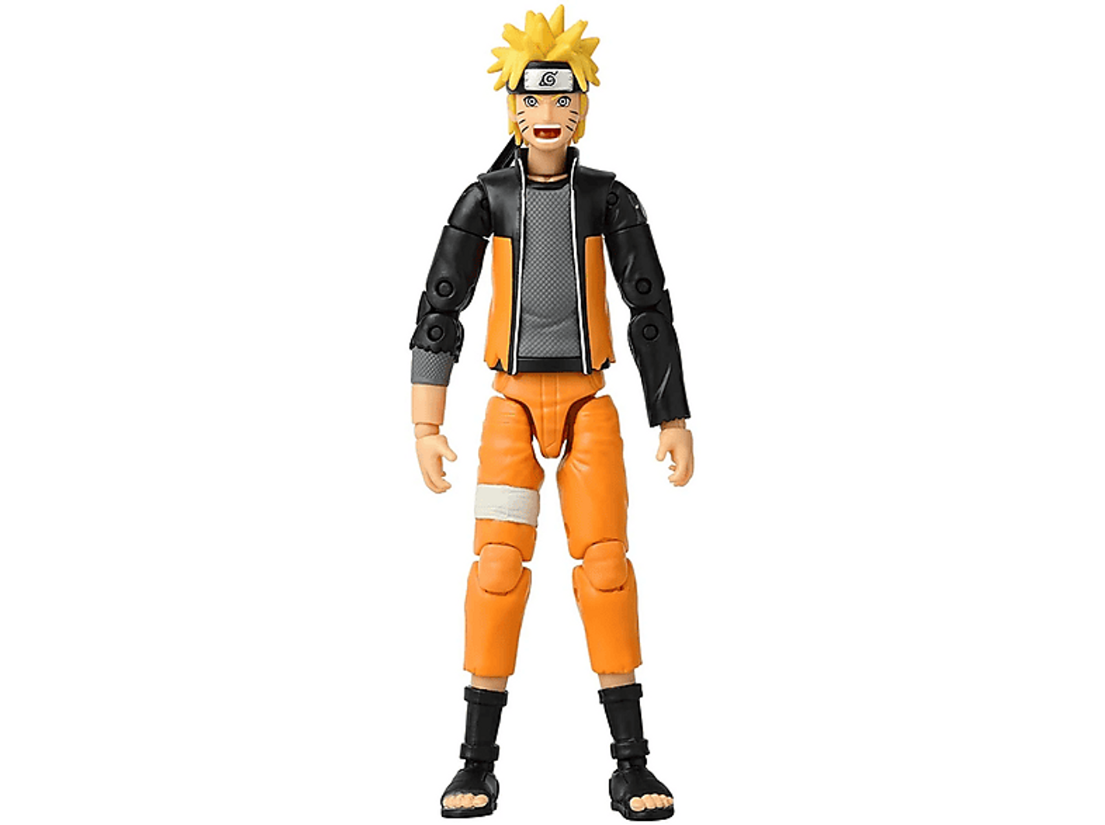 Eine Naruto-Actionfigur in orangefarbener und schwarzer Kleidung, mit gelben Haaren und Stirnband.
