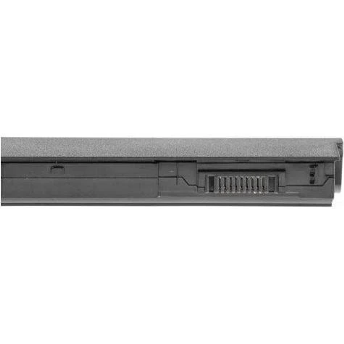 Laptop-Akku, schwarz und rechteckig, mit sichtbaren Steckerstiften.