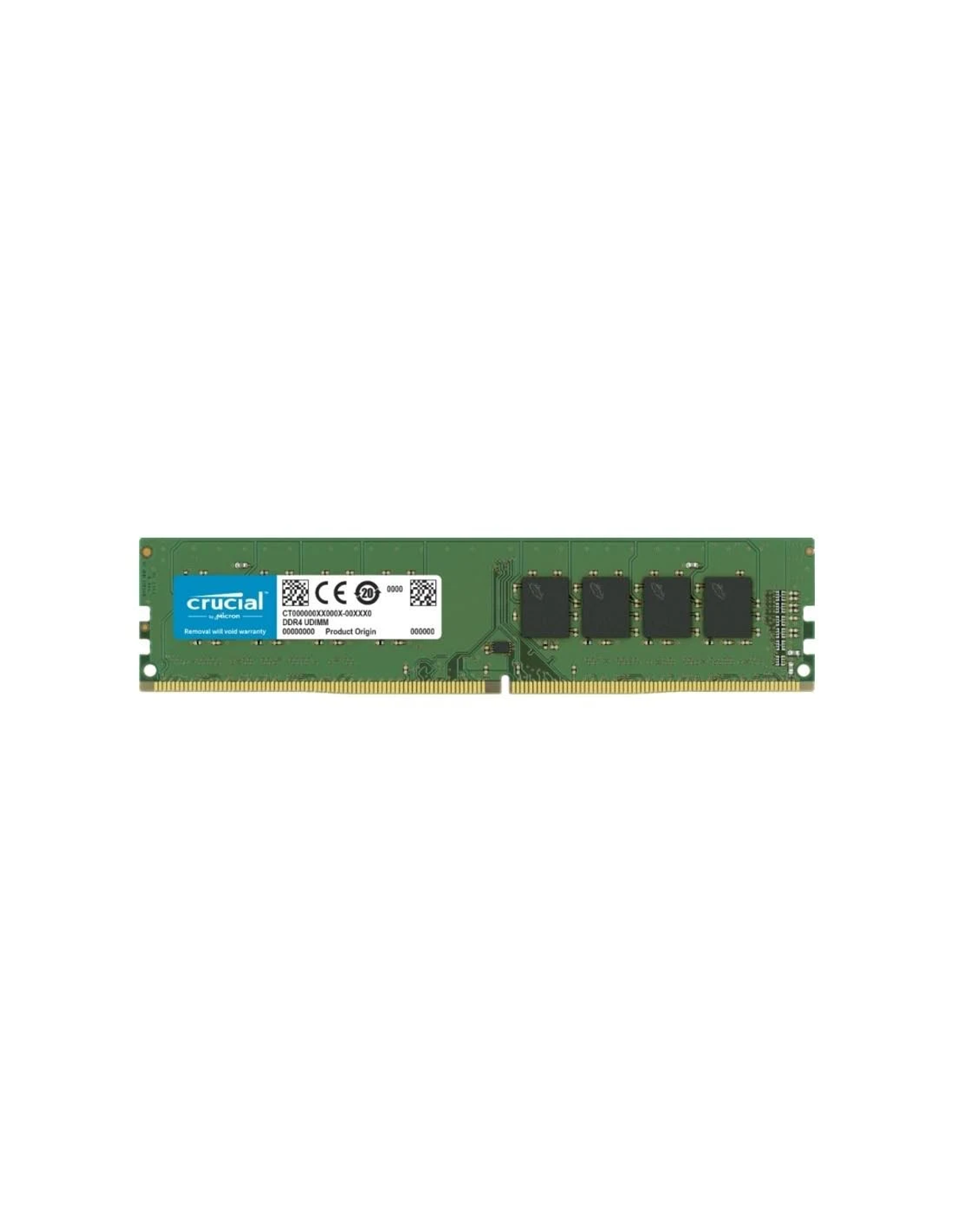 Grüner Crucial DDR4 RAM-Riegel mit mehreren Chips und Textdetails.