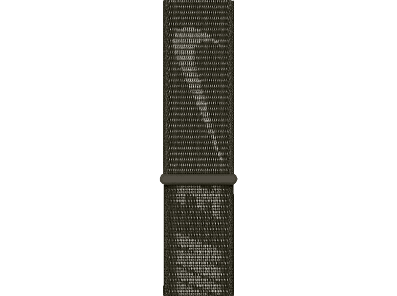 Olive green watch strap. The strap is made of woven fabric and fastened with a metal clasp.