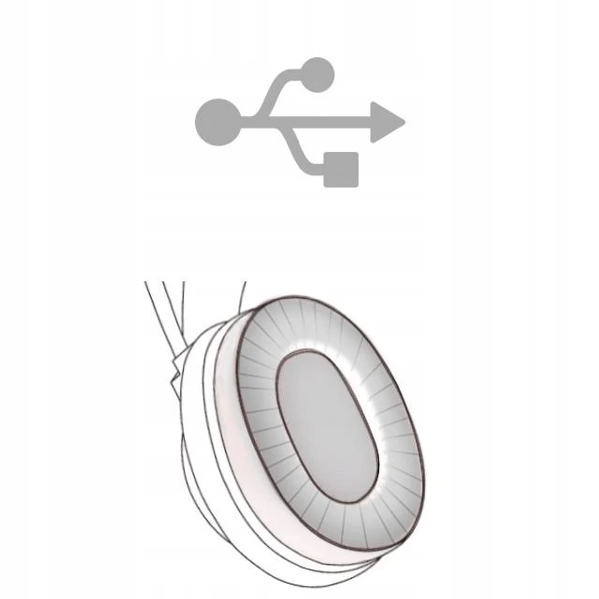 Symbol USB i rysunek nausznika słuchawek.