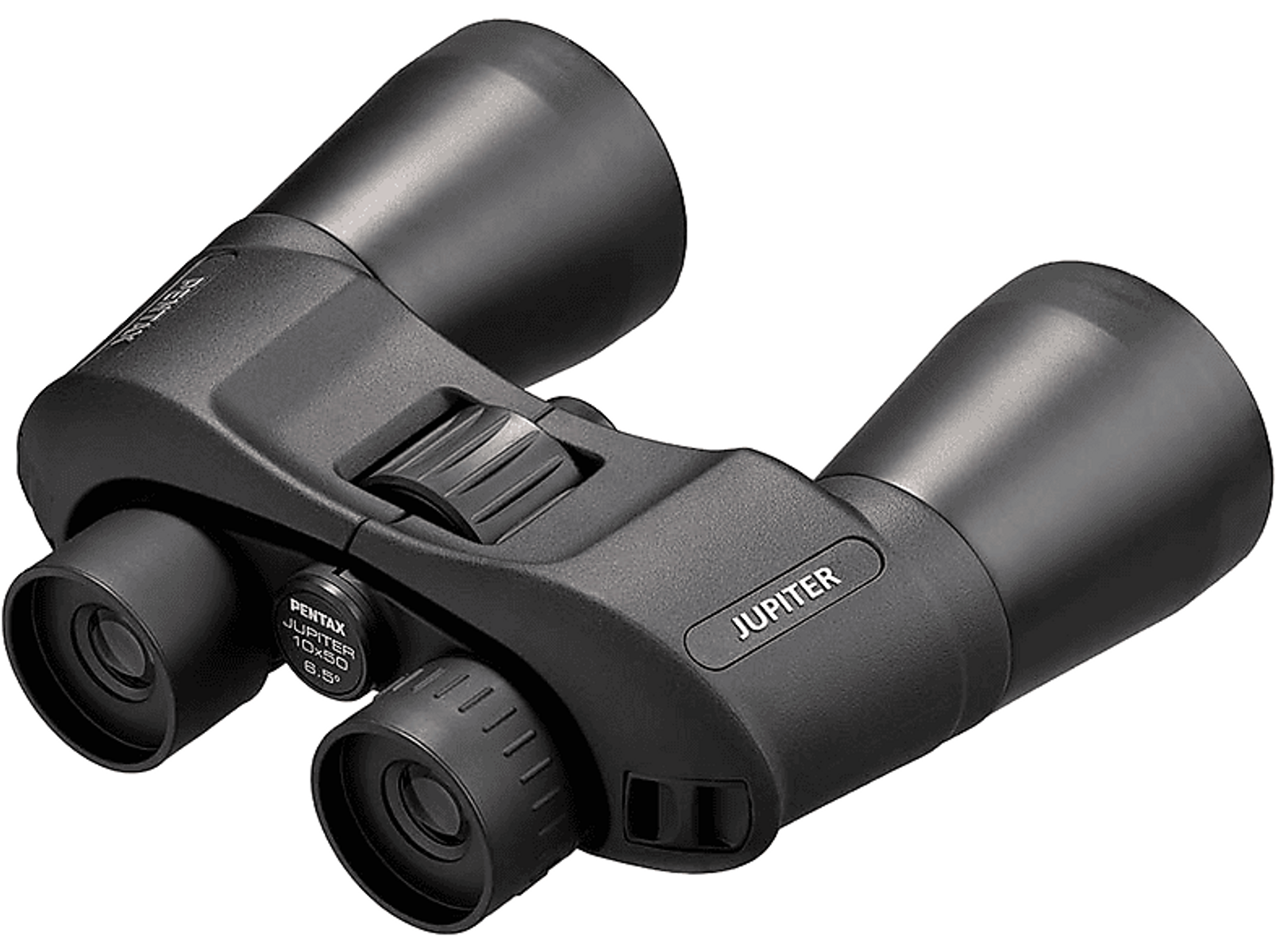 Czarna lornetka z napisem 'JUPITER' z boku. 'PENTAX' wydrukowane na górze.