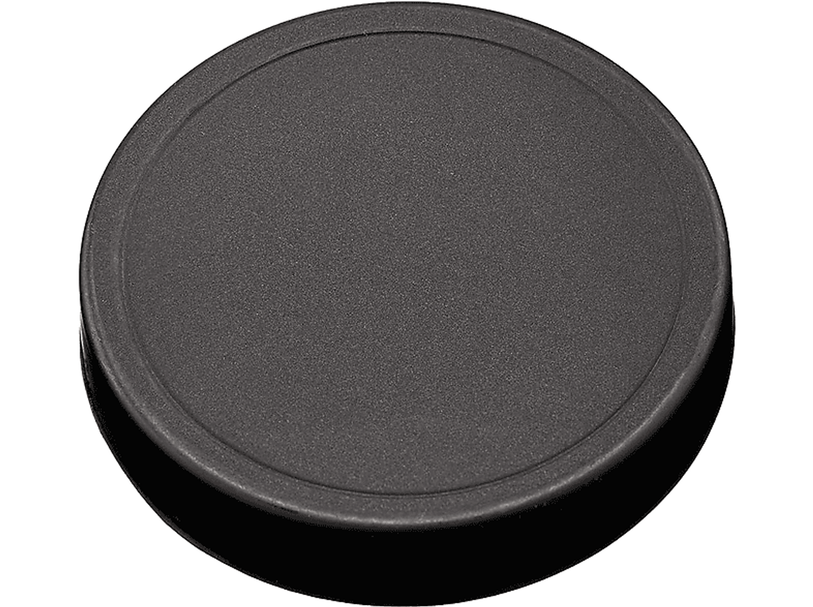 Czarna osłona obiektywu. Osłona jest okrągła i gładka.