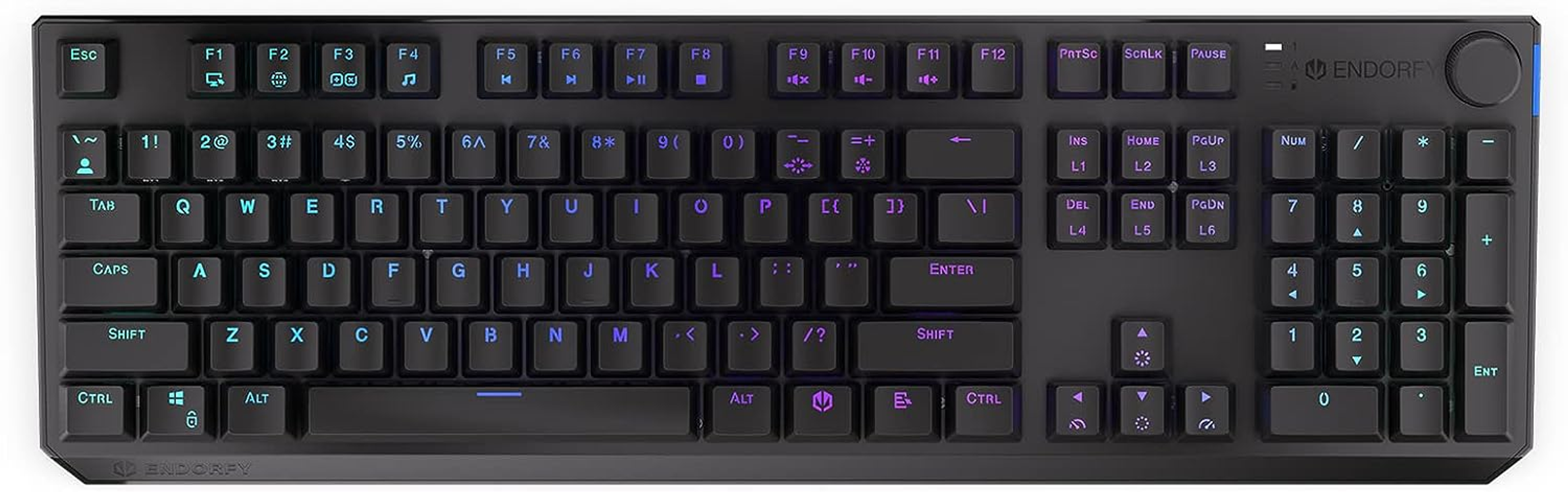 Czarna klawiatura z niebieskim podświetleniem. Marka Endorfy.
