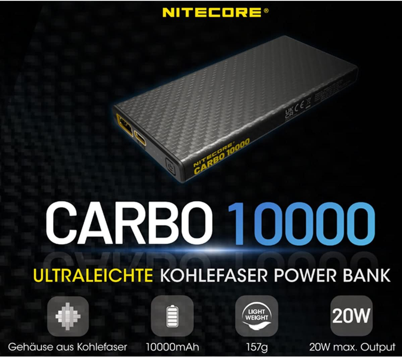 NITECORE 296036 Powerbank 10000 mAh Schwarz