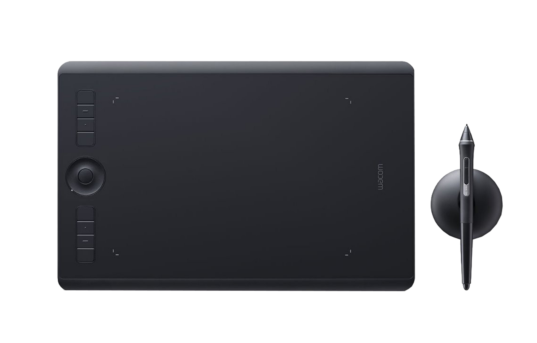 Schwarzes Zeichentablett und Stift. Tablet auf schwarzem Hintergrund.