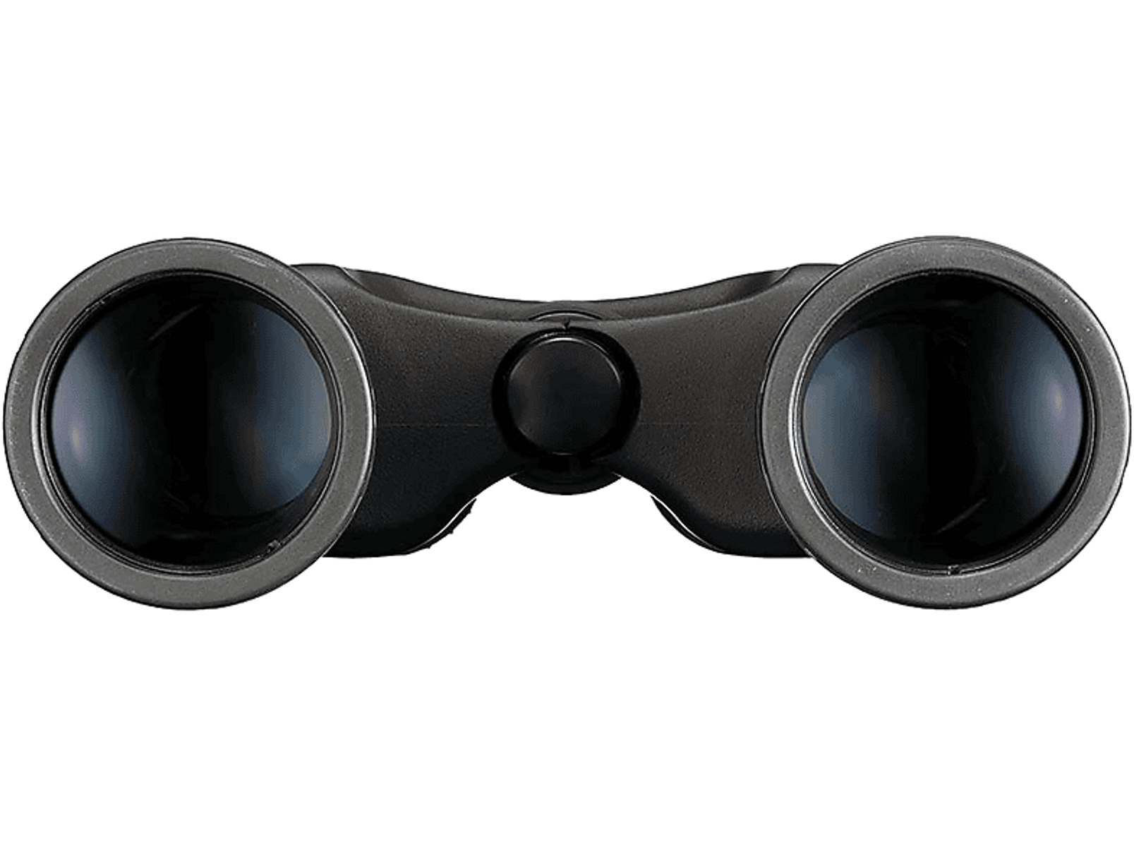 Lornetka, z czarnymi soczewkami i szarą ramką. Tło jest czarne.