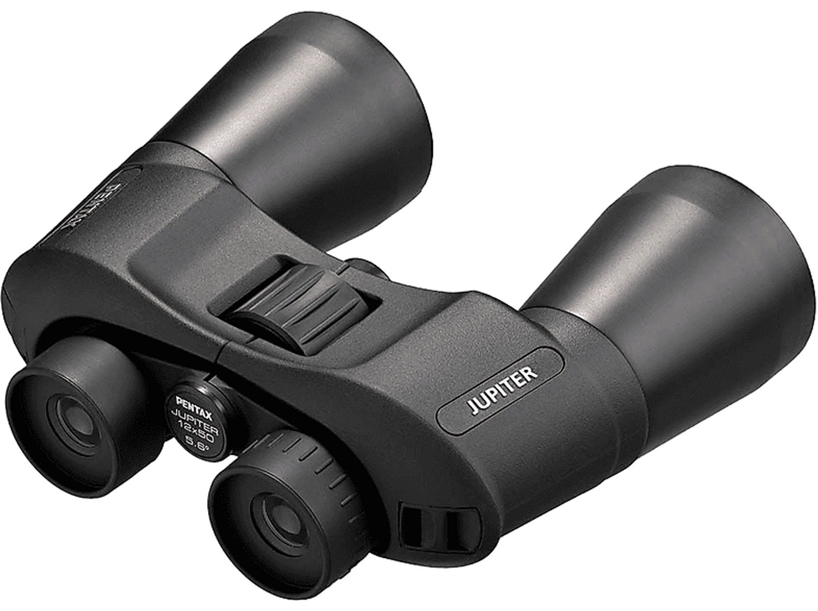 Czarna lornetka ze słowem JUPITER. Lornetka znajduje się na białym tle.