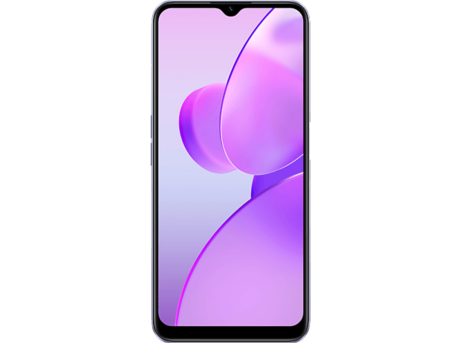 Ein Smartphone mit einem lila und weißen abstrakten Design auf dem Bildschirm.