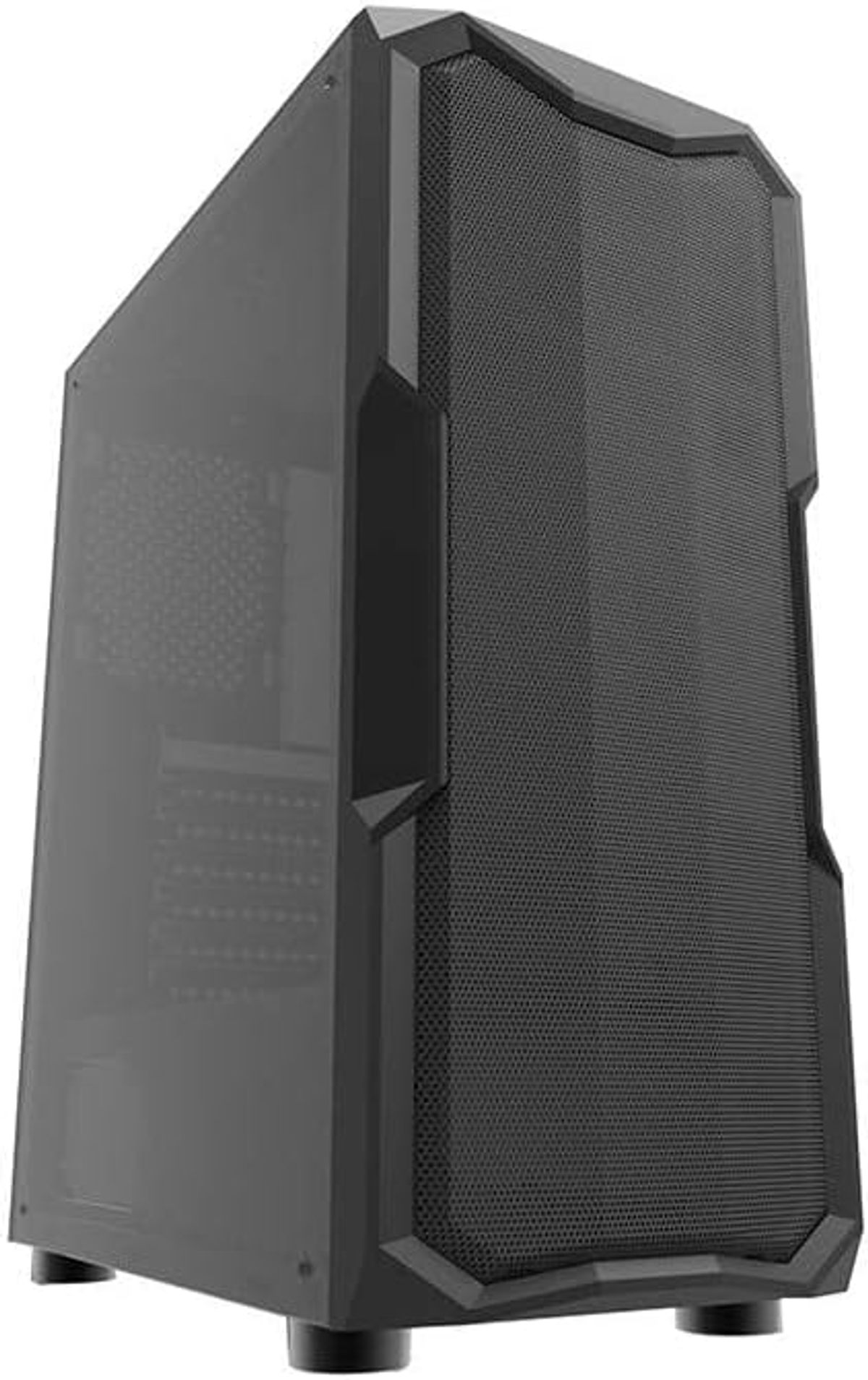Case per computer nero con pannello laterale trasparente.