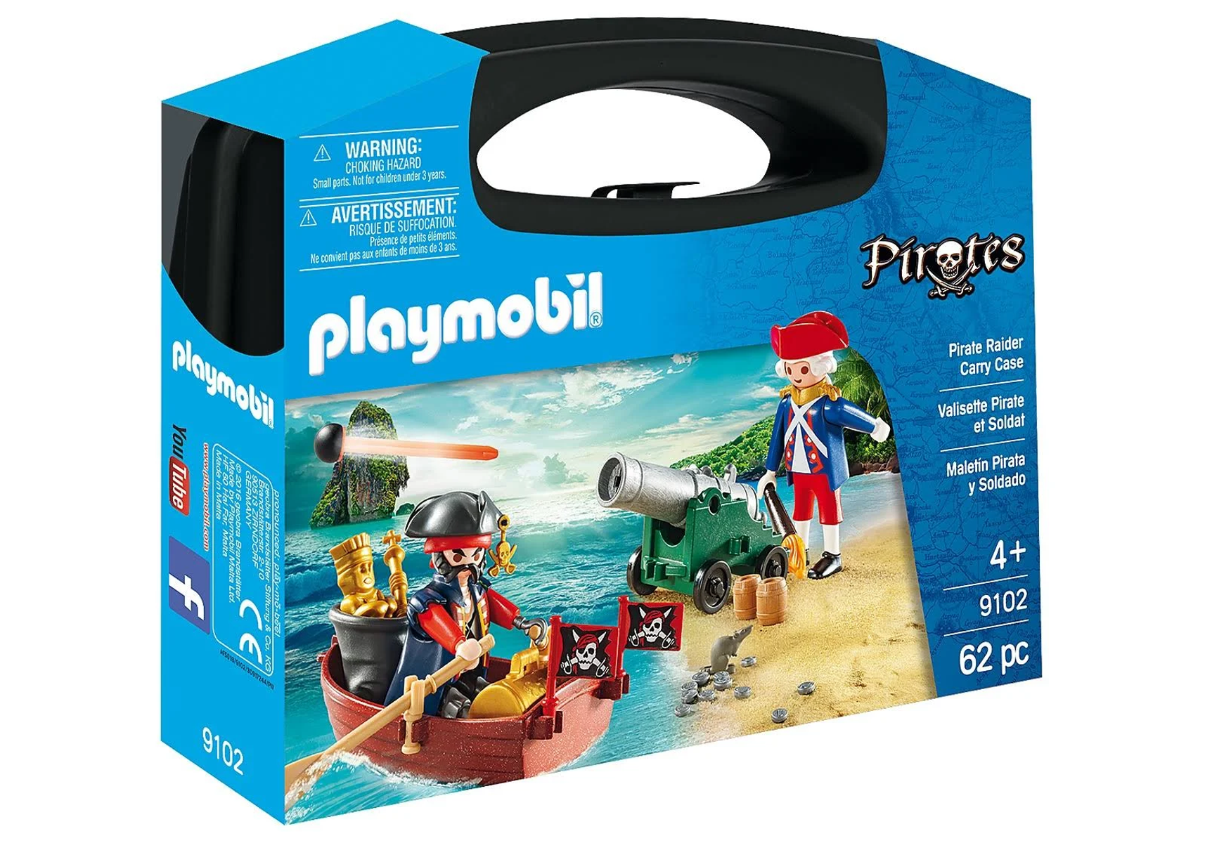 Playmobil Piraten-Spielzeugset. Enthält ein Piratenschiff, Figuren, eine Kanone und Zubehör. In einem Tragekoffer verpackt.