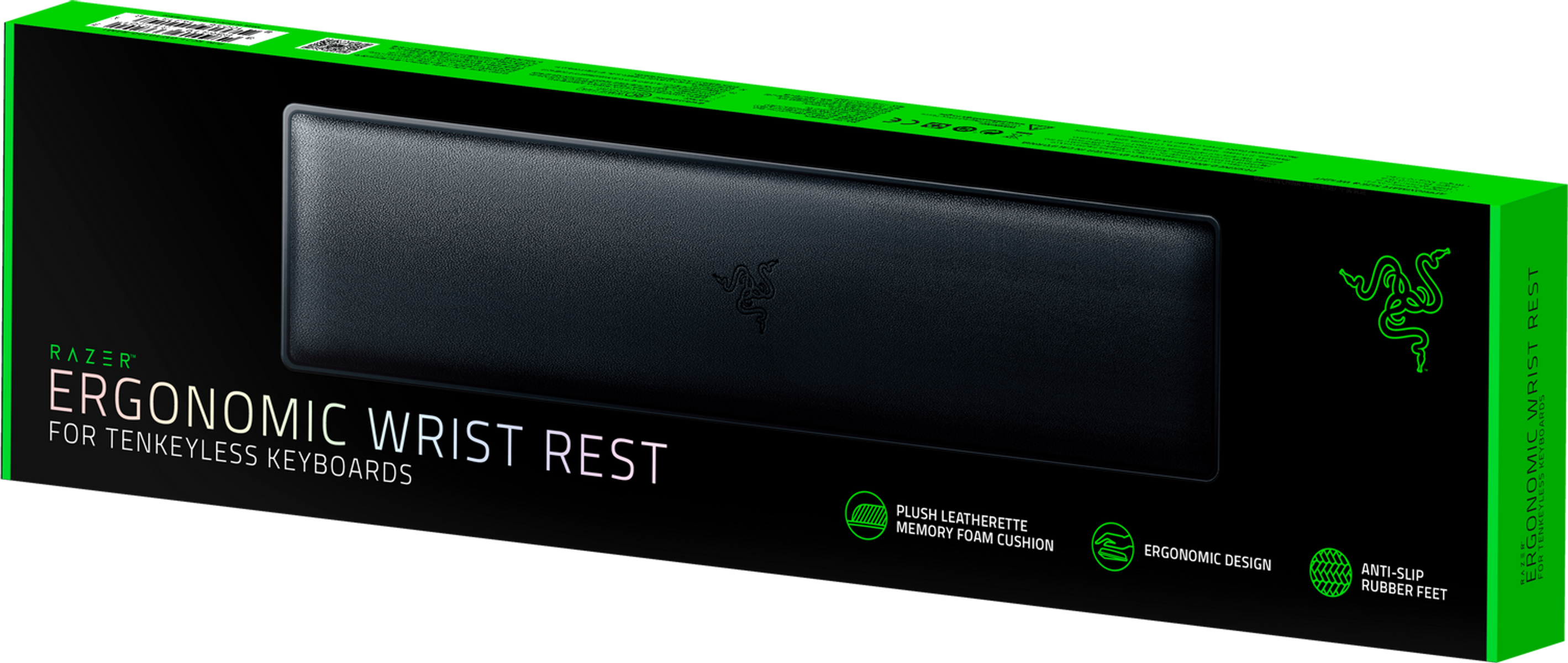 Un repose-poignet ergonomique Razer dans une boîte verte et noire.