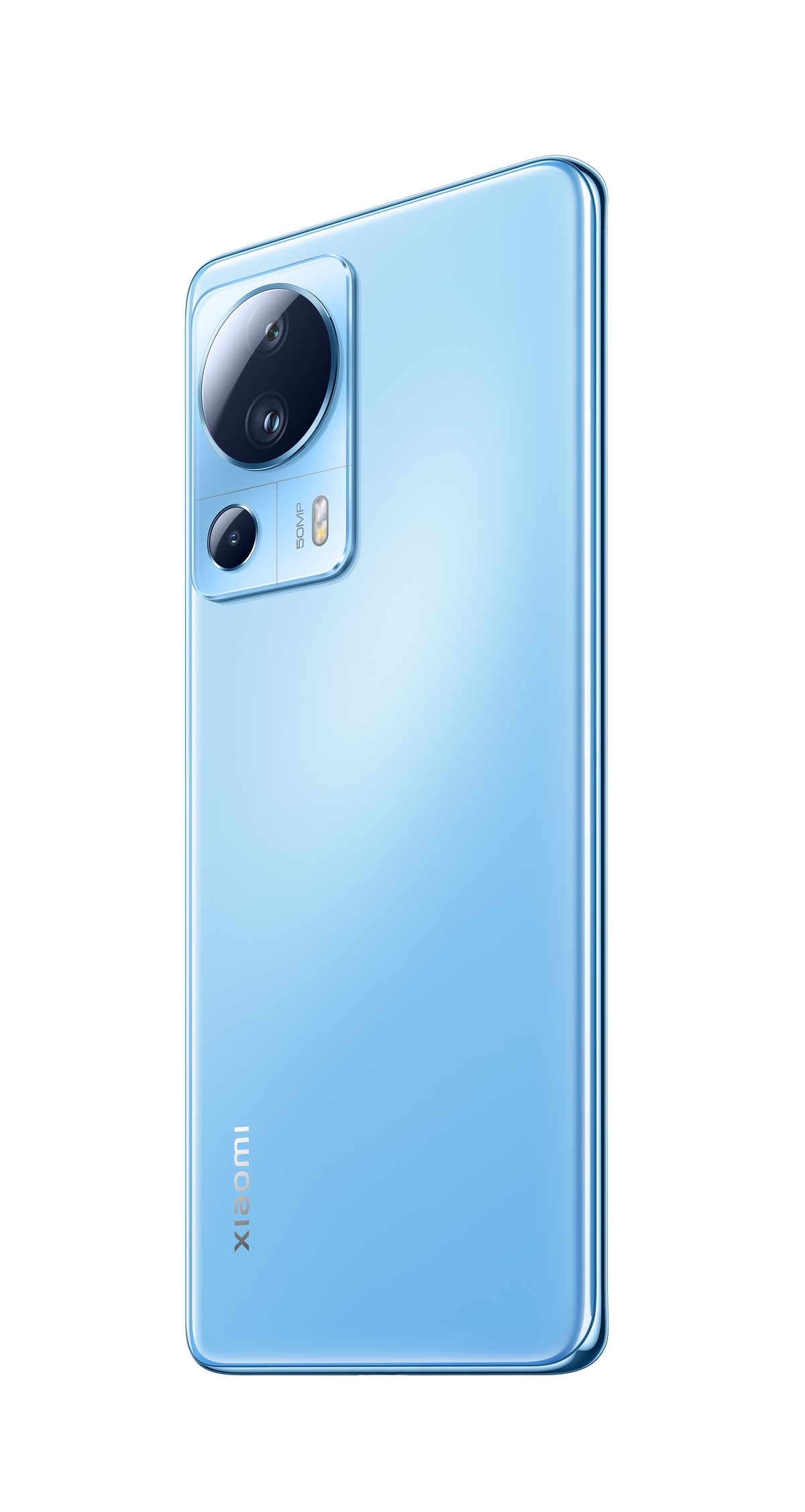 Jasnoniebieski tył smartfona z obiektywami aparatu i logo Xiaomi.