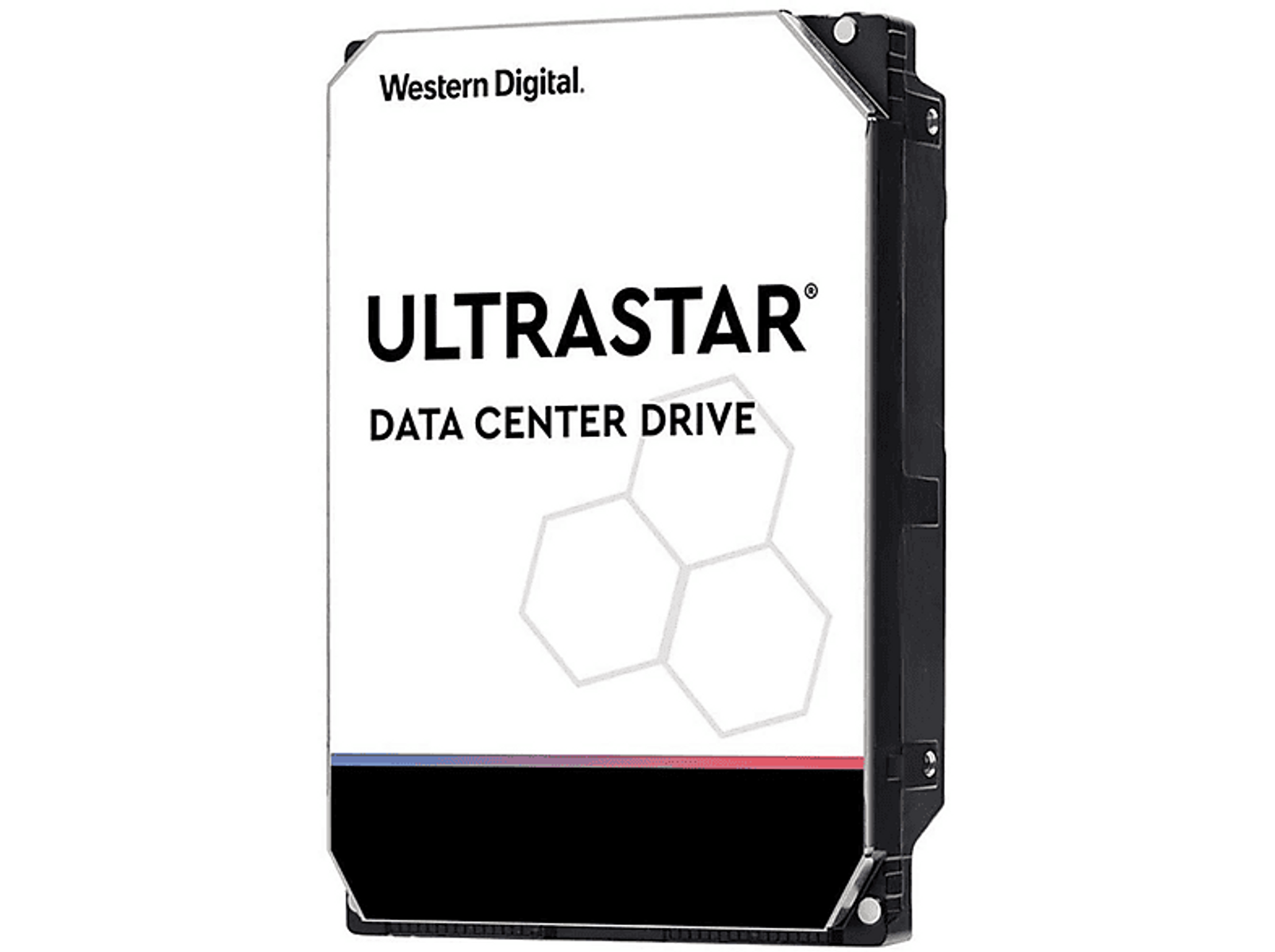 Dysk twardy Western Digital Ultrastar Data Center Drive, czarno-biały prostokątny.