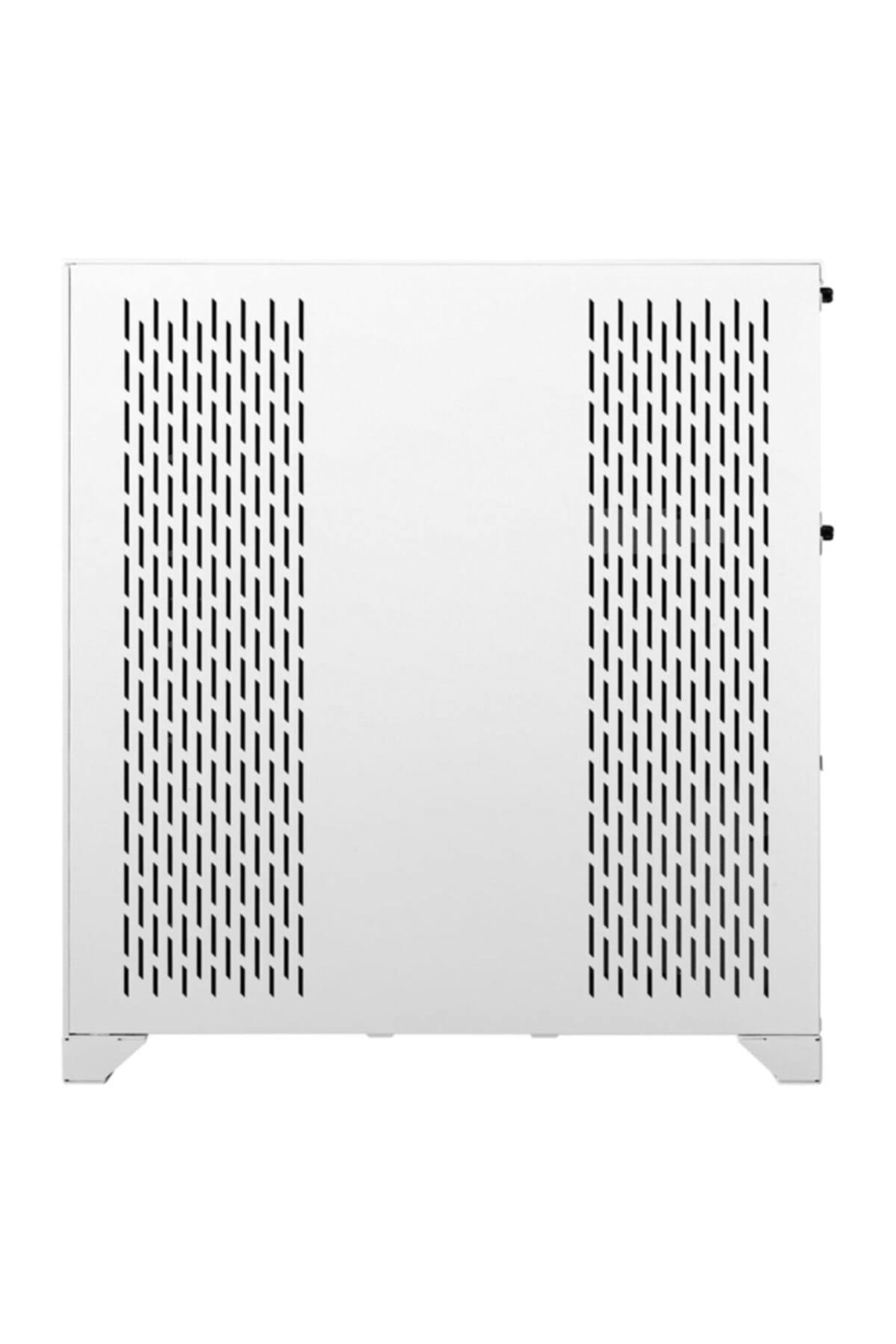 Widok z boku białej obudowy komputera. Otwory wentylacyjne są ułożone pionowo.