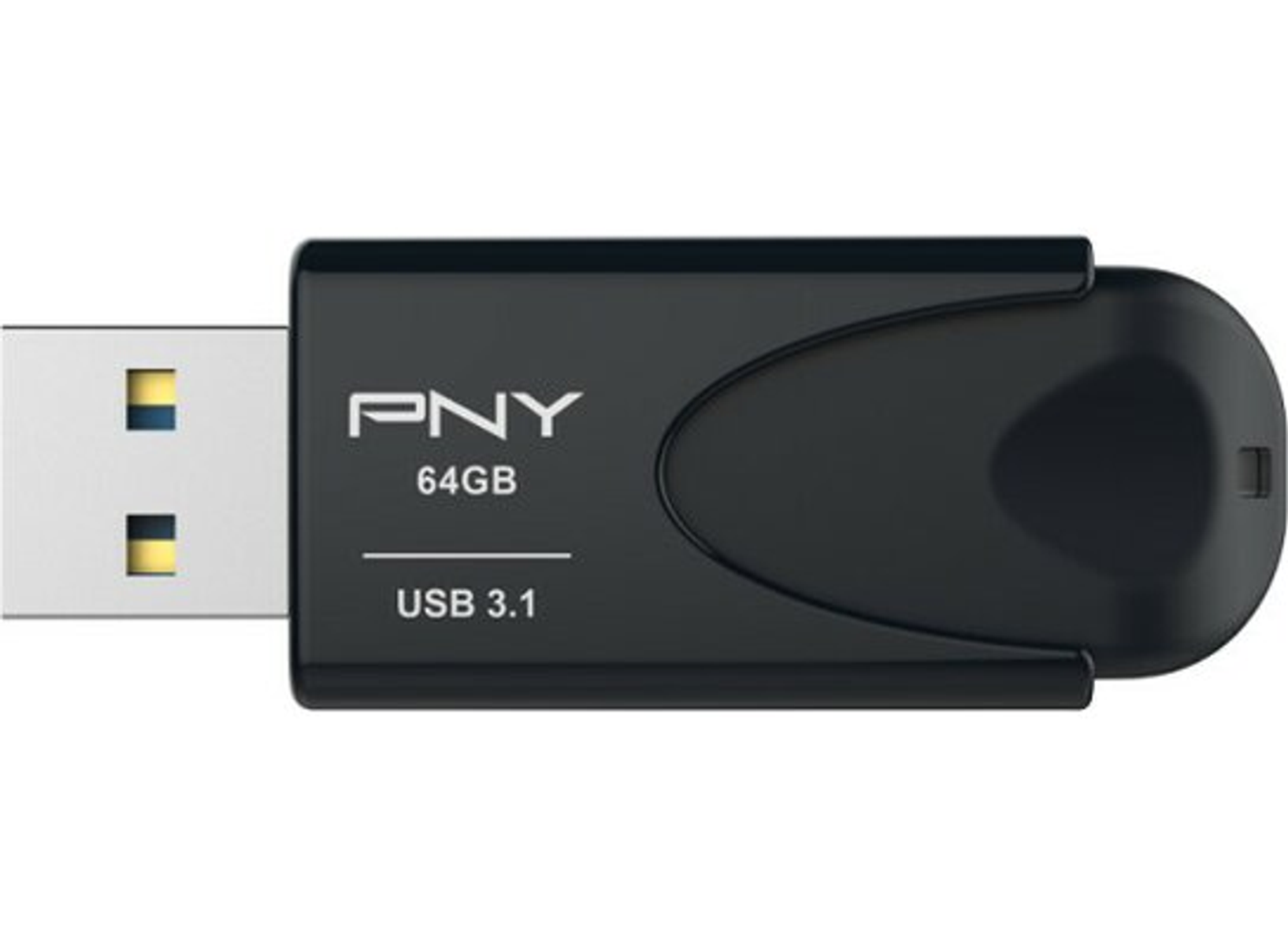 Chiavetta USB nera con PNY e 64GB scritti sopra.