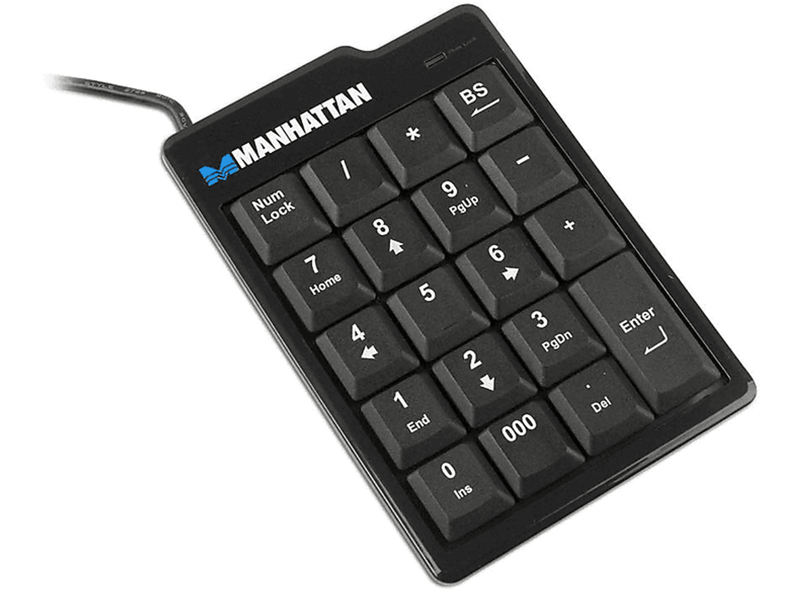 Tastierino numerico nero Manhattan con cavo ed etichette.