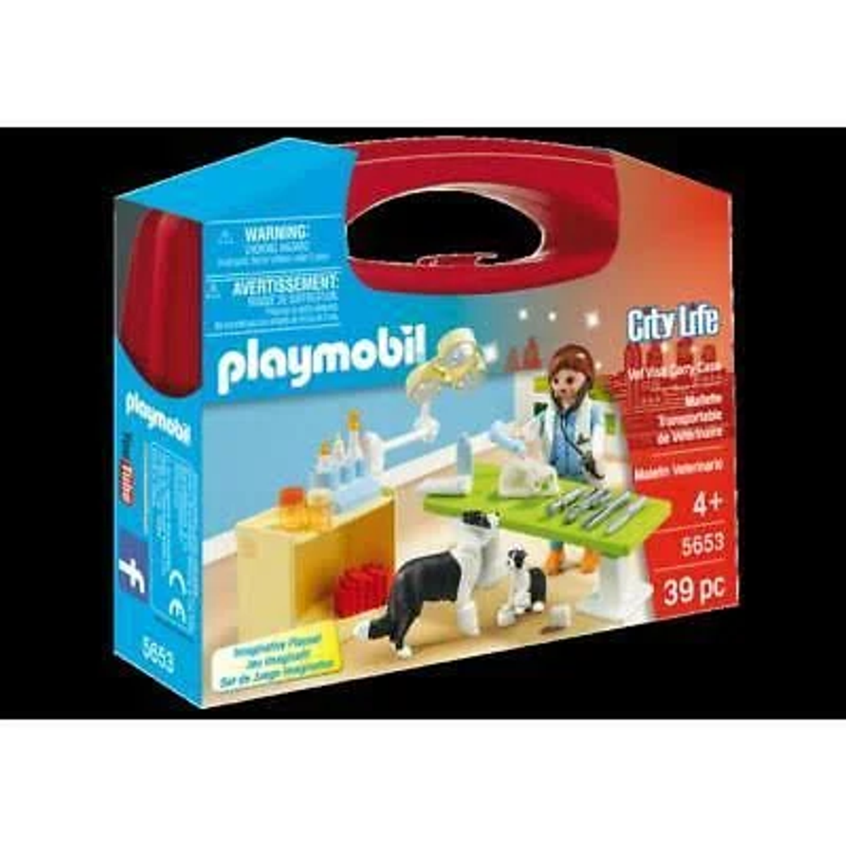 Scatola del set di gioco della clinica veterinaria Playmobil City Life con figure e animali.