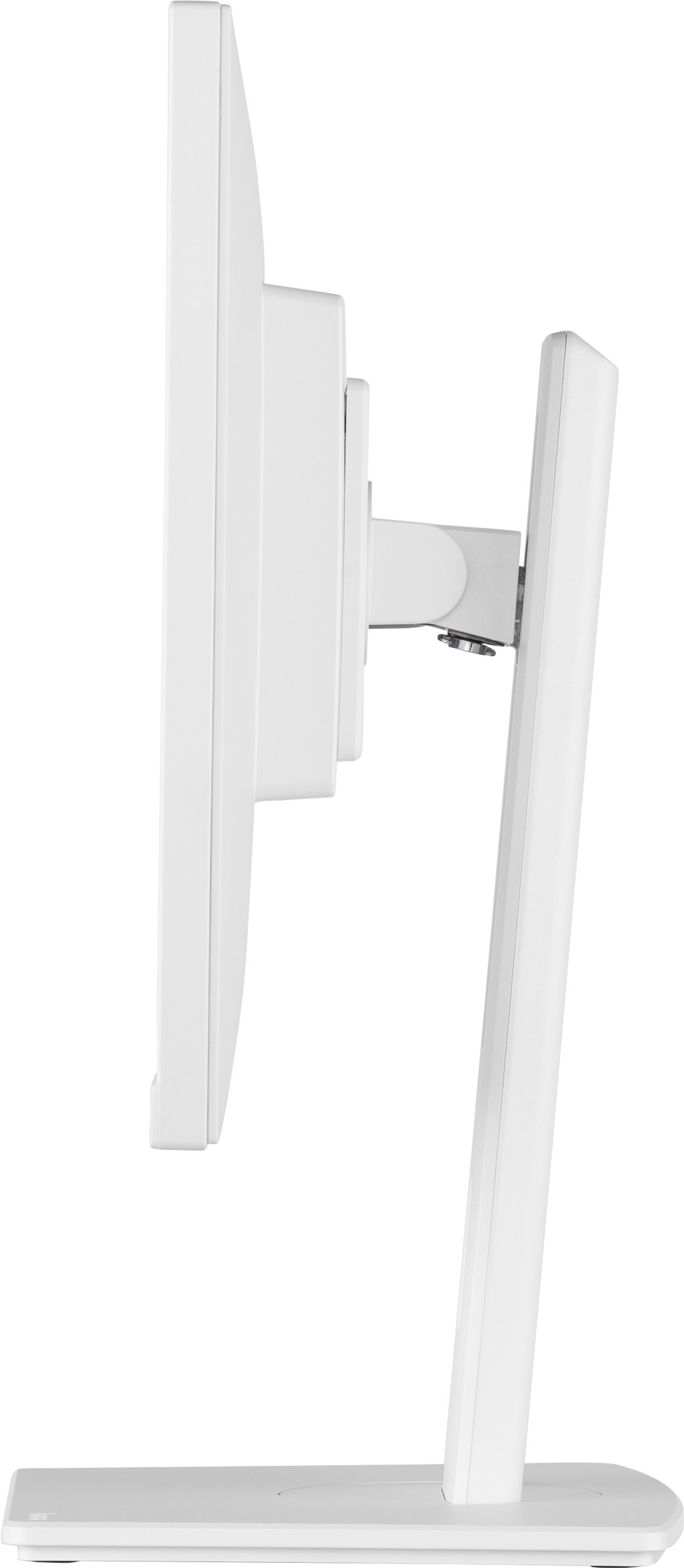 Monitor bianco, vista laterale, con supporto.
