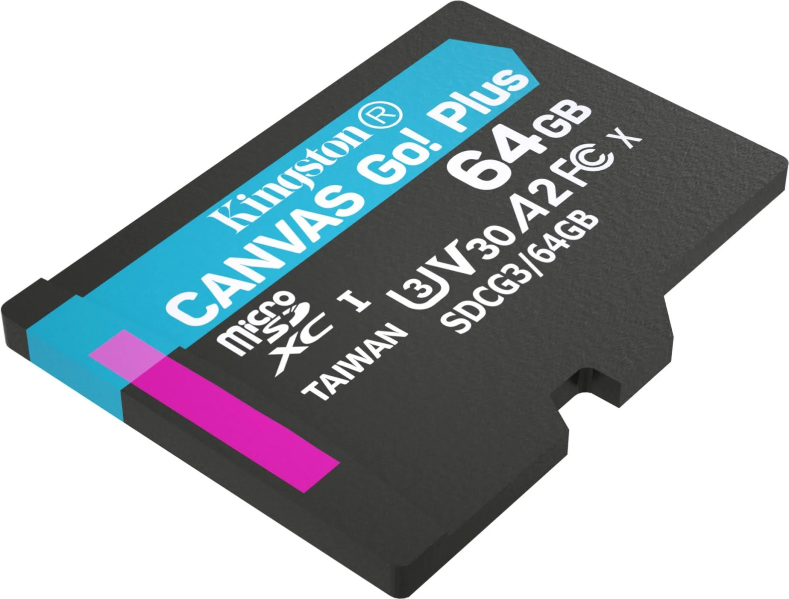 Schwarze und blaue Kingston SD-Karte mit der Aufschrift 64GB.