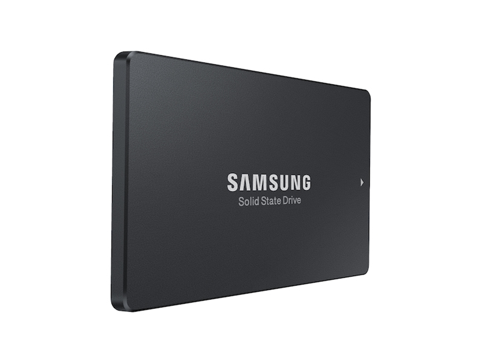 Czarny dysk SSD Samsung z logo Samsung.