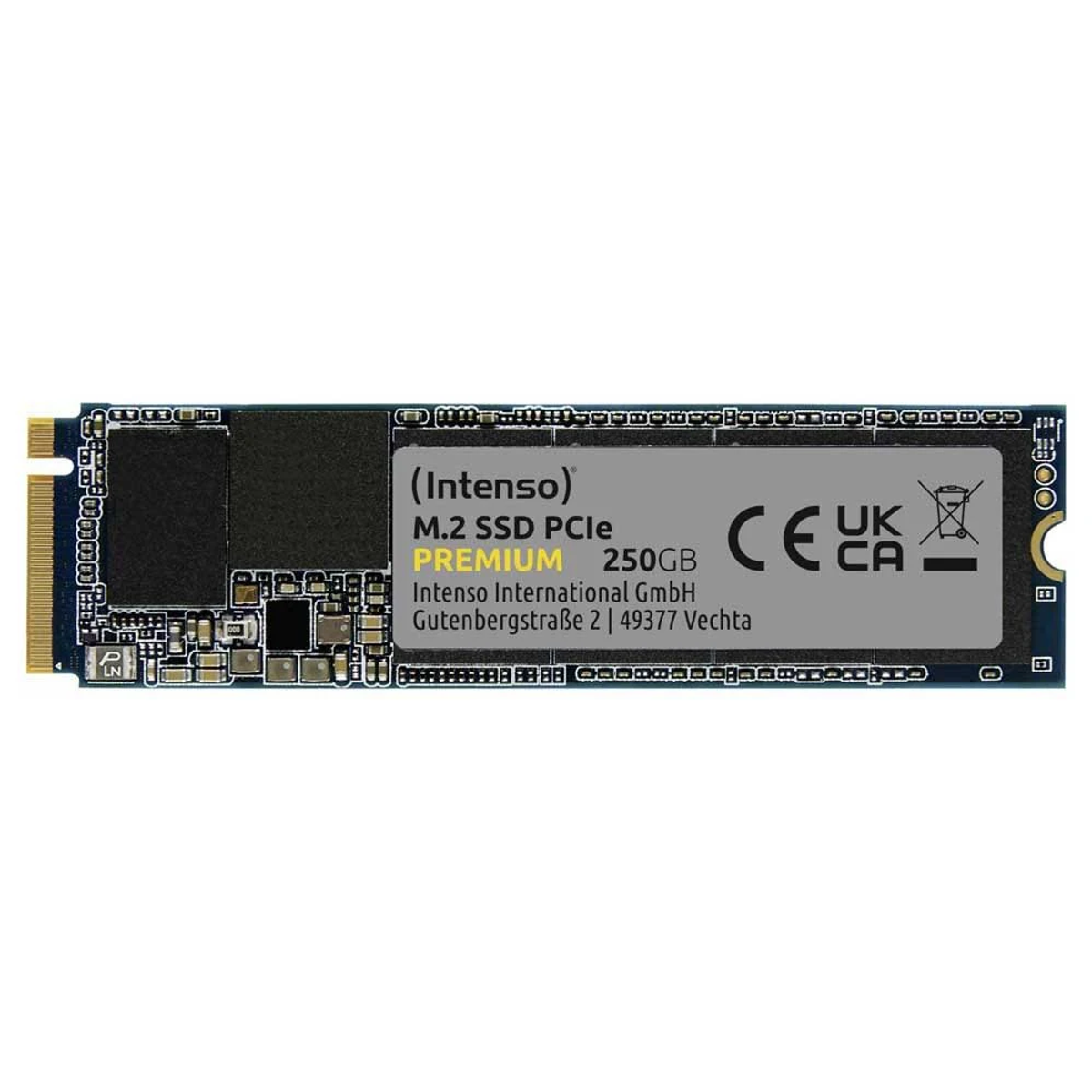 Dysk SSD PCIe M.2. Czarna płytka drukowana z etykietą wskazującą markę i specyfikacje.