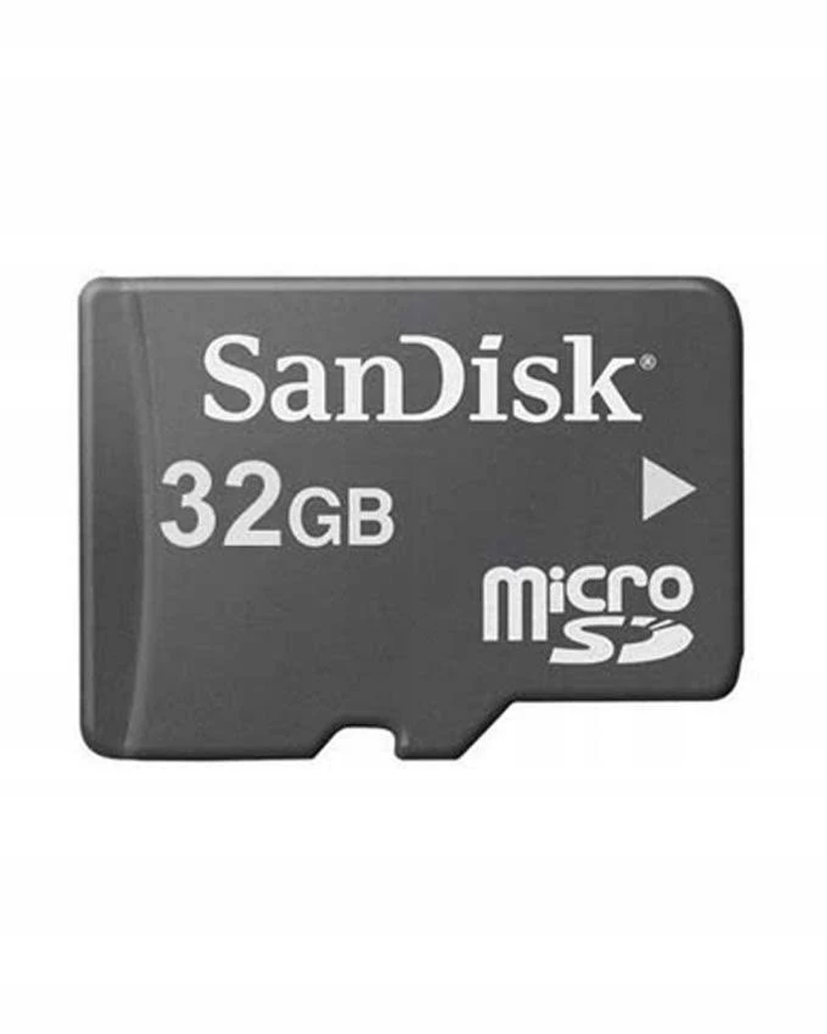 Graue SanDisk Micro-SD-Karte. Der Text enthält 'SanDisk 32GB micro SD'.