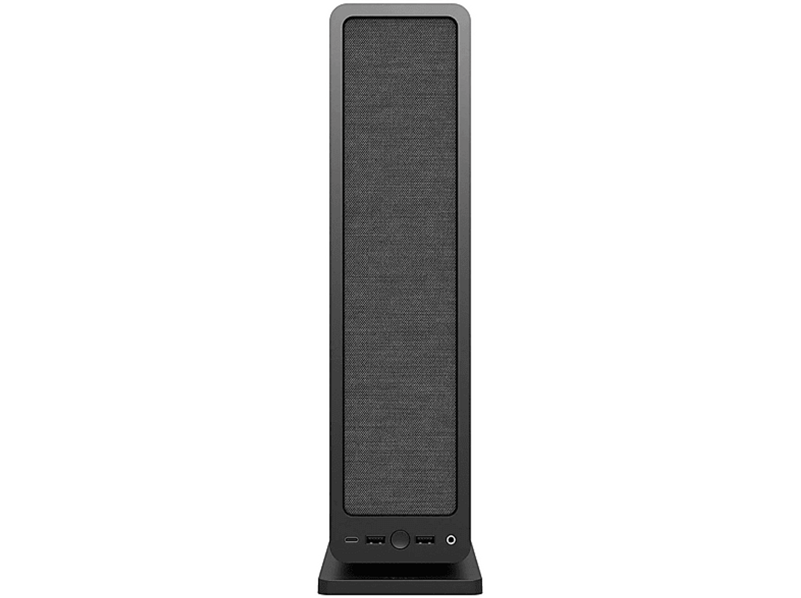 Czarne akcesorium komputerowe z portami USB i gniazdem słuchawkowym. Długie, wąskie i czarne.