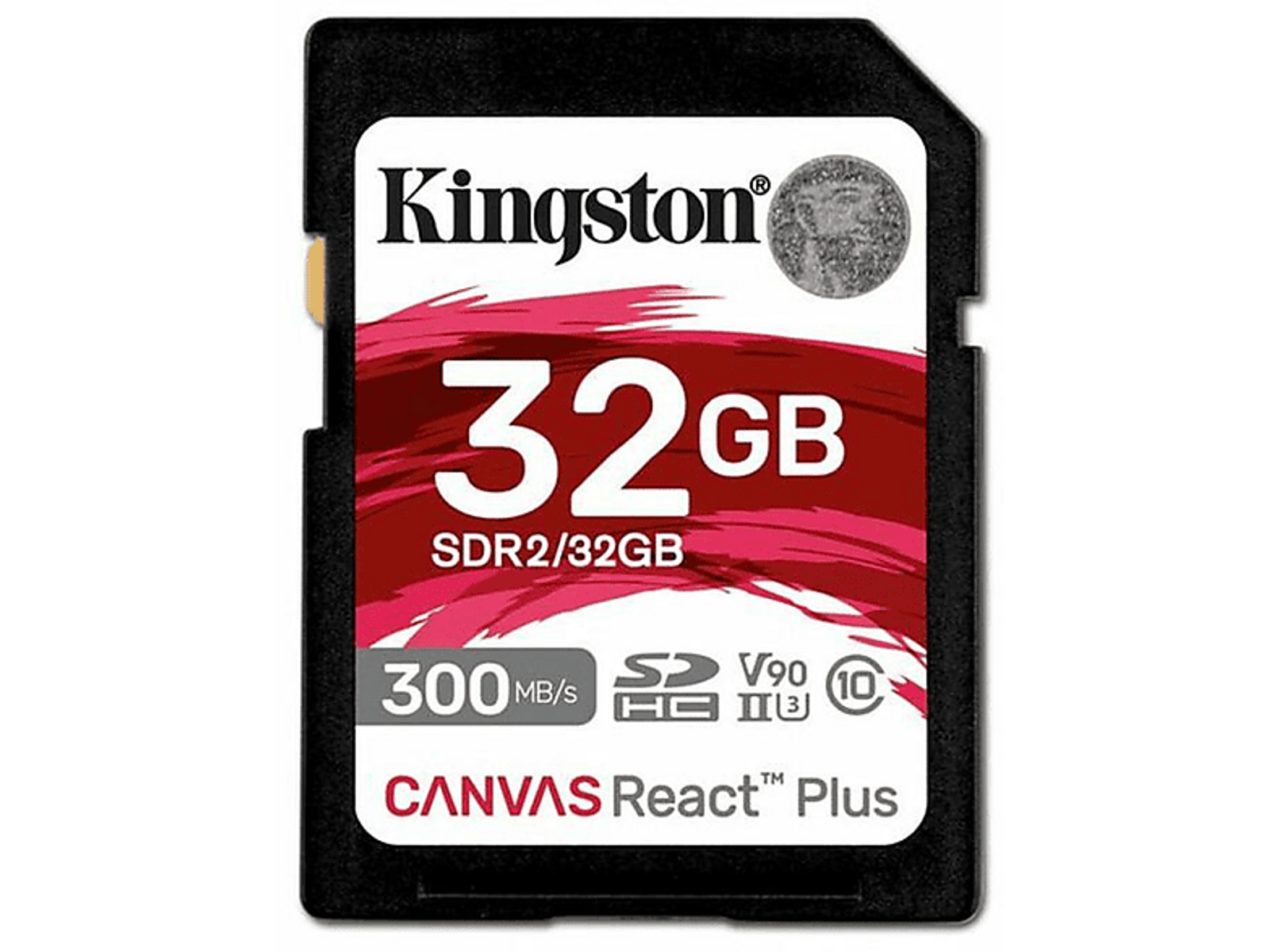 Una scheda SD Kingston da 32 GB con testo e grafica rossa. La scheda è su uno sfondo scuro.