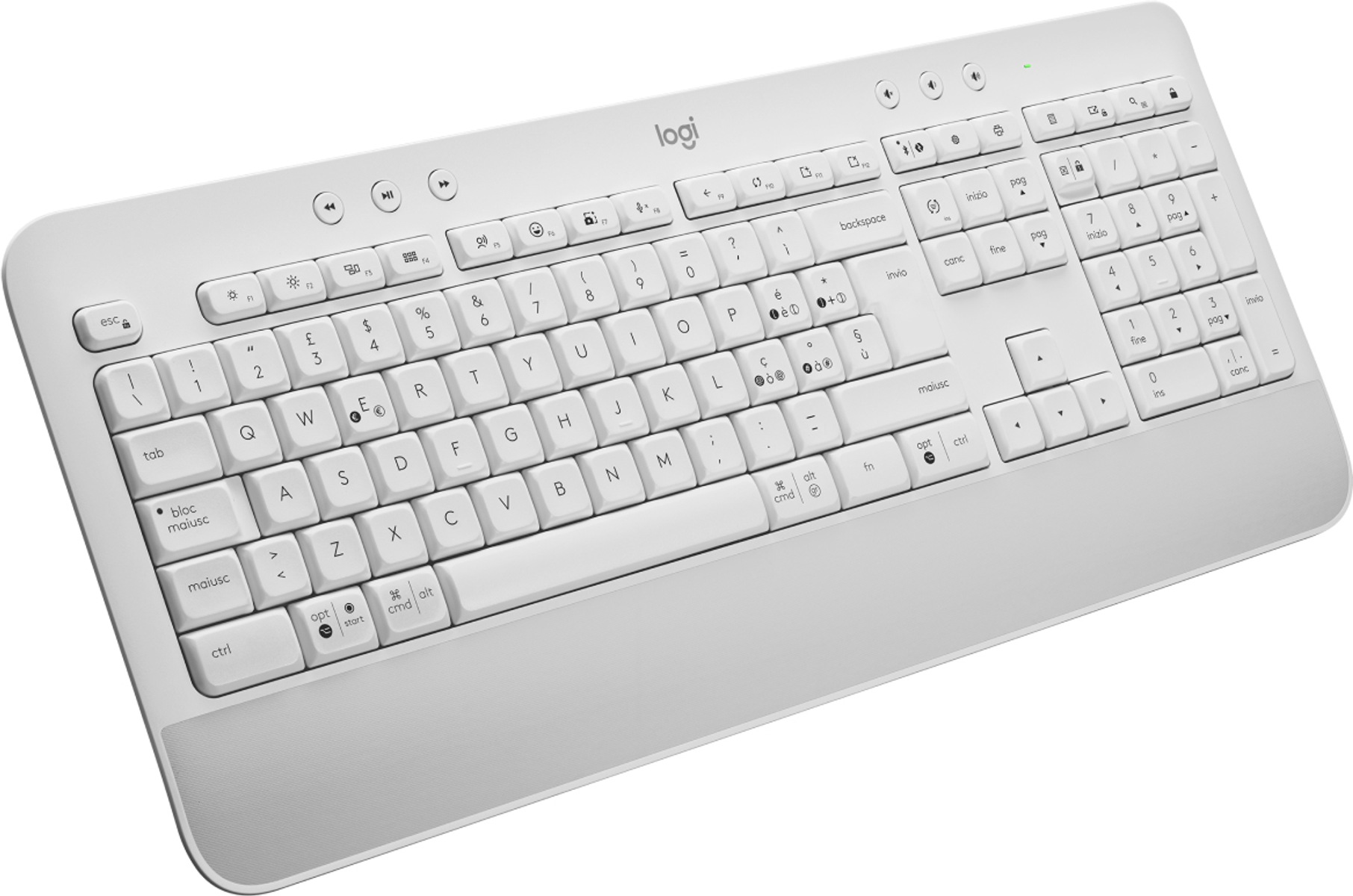 Weiße Tastatur mit Standardtasten und Ziffernblock.