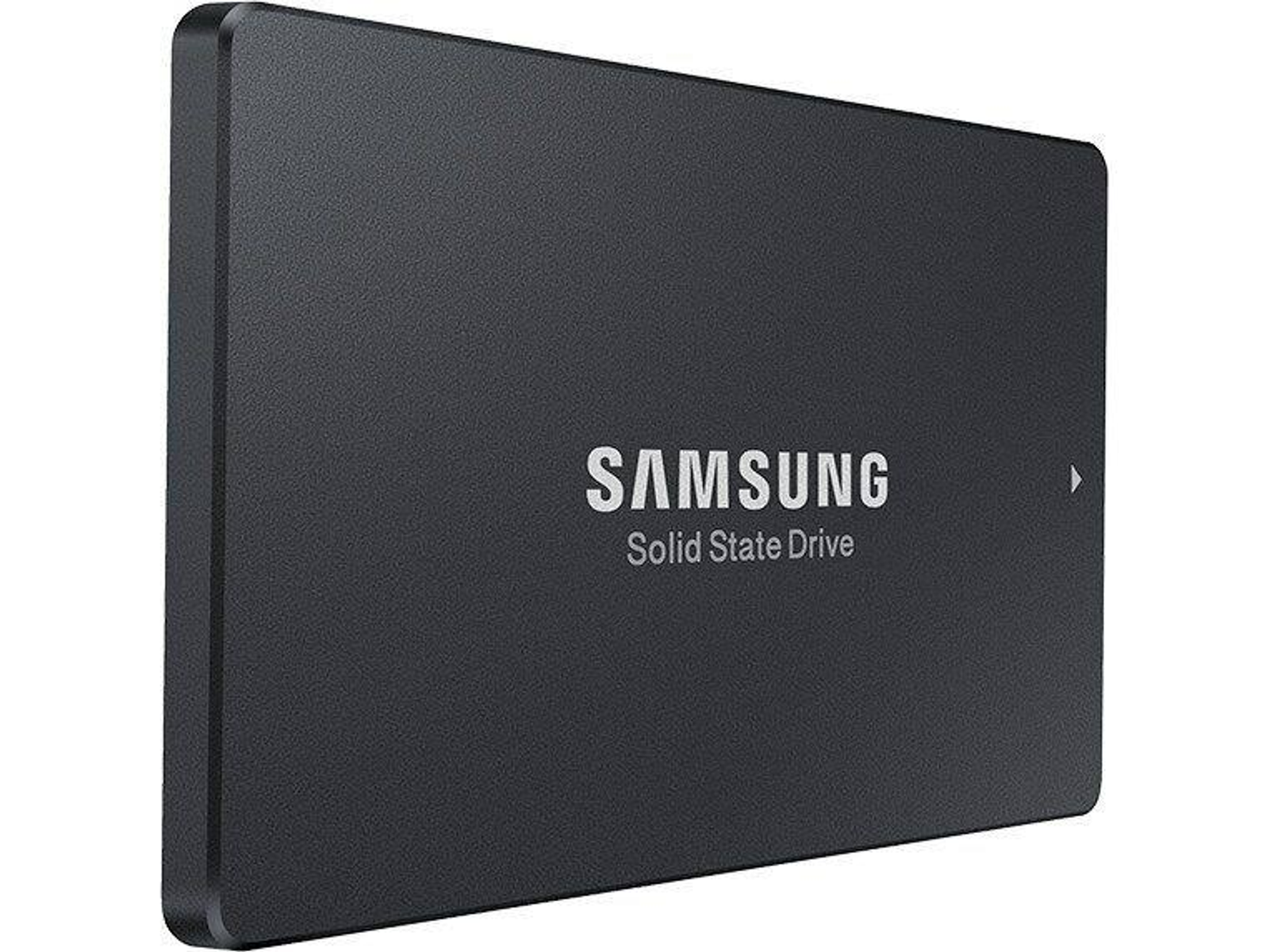 Czarny dysk SSD Samsung z białym logo "SAMSUNG". Tekst Solid State Drive znajduje się poniżej.