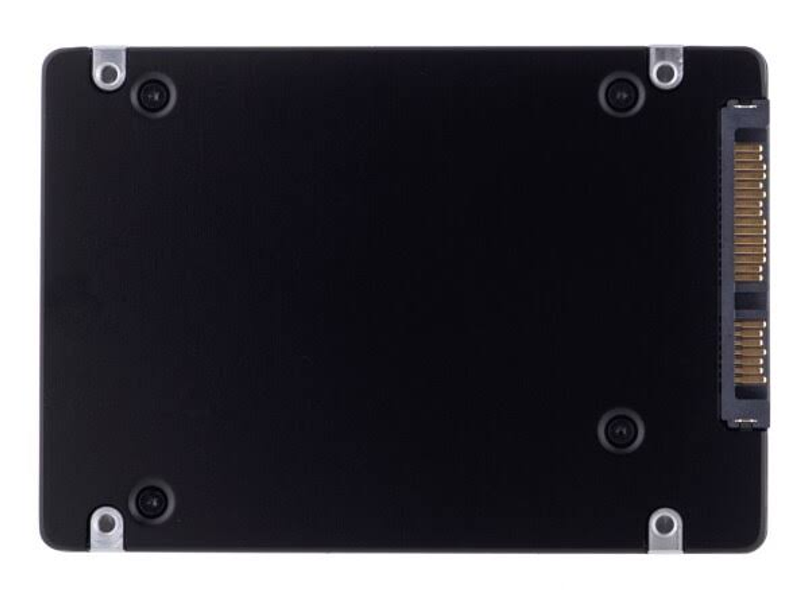 Czarny dysk SSD z otworami montażowymi i złączem z jednej strony.