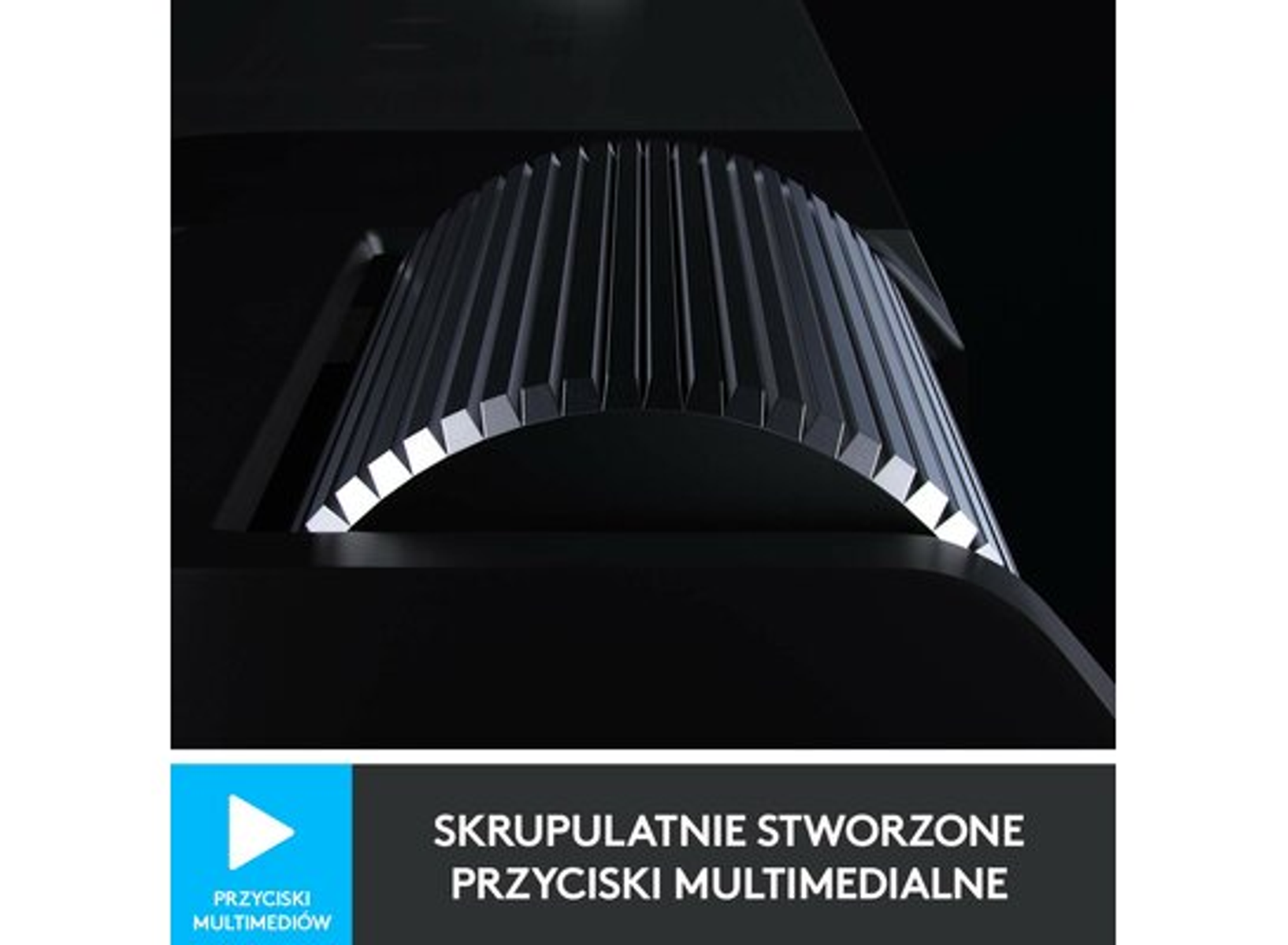 A black keyboard's multimedia keys. The keys are meticulously designed.