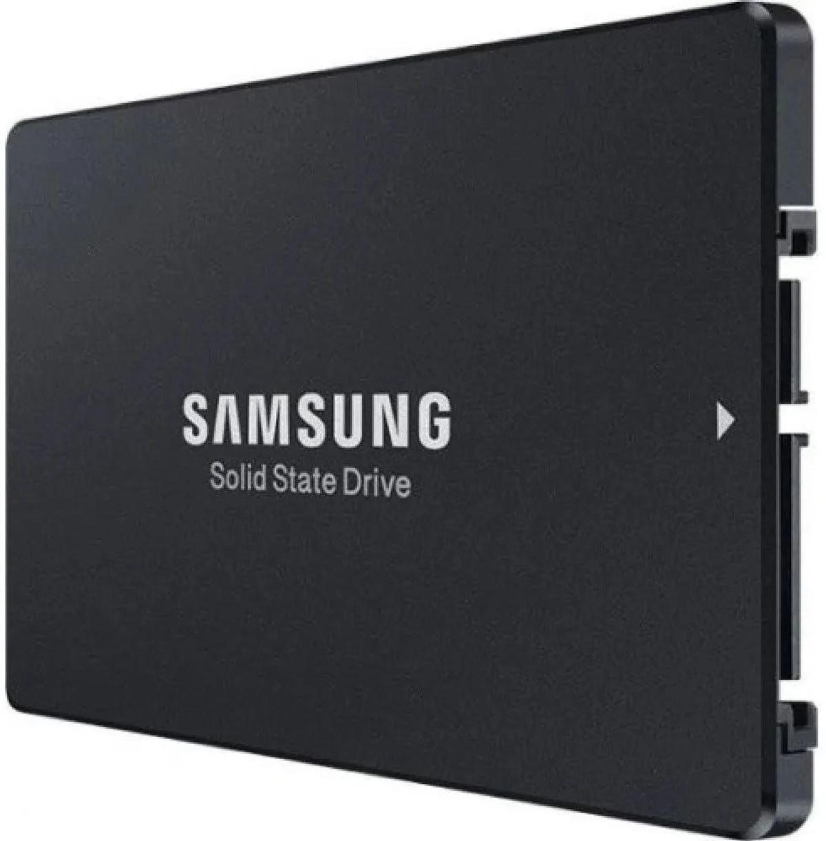 Czarny dysk SSD Samsung. Posiada logo Samsung.