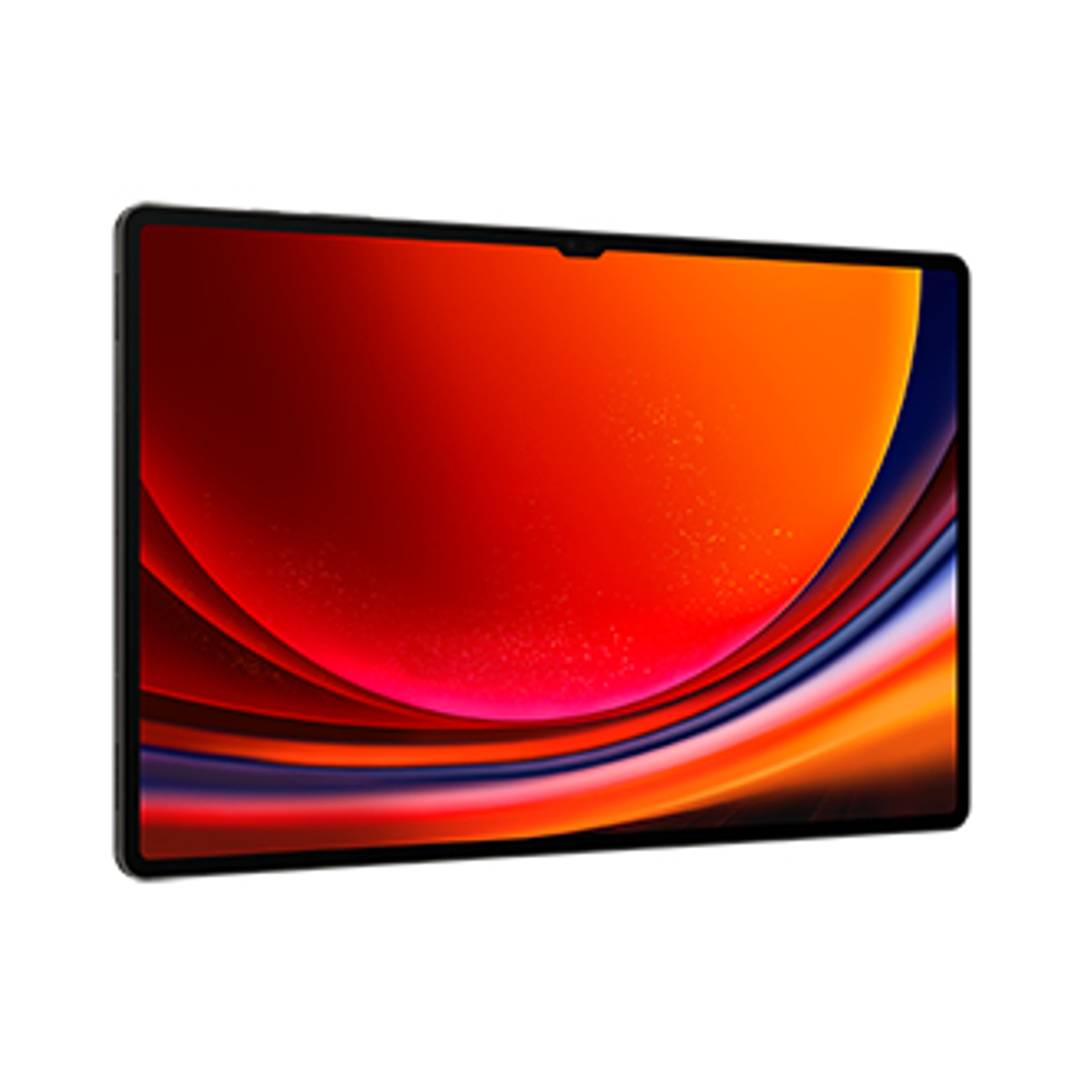 Schwarzes Tablet mit rot-orangem Farbverlauf. Dunkle Ränder und schlankes Design.