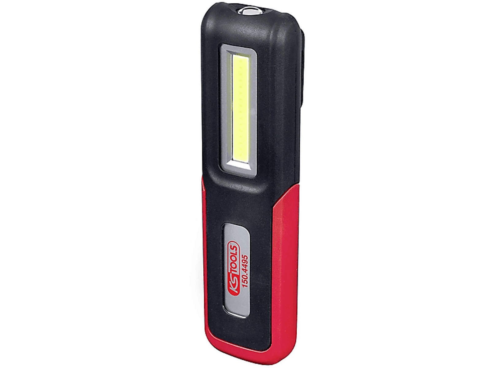 Czarno-czerwona lampa robocza LED KS TOOLS, z prostokątnym źródłem światła.