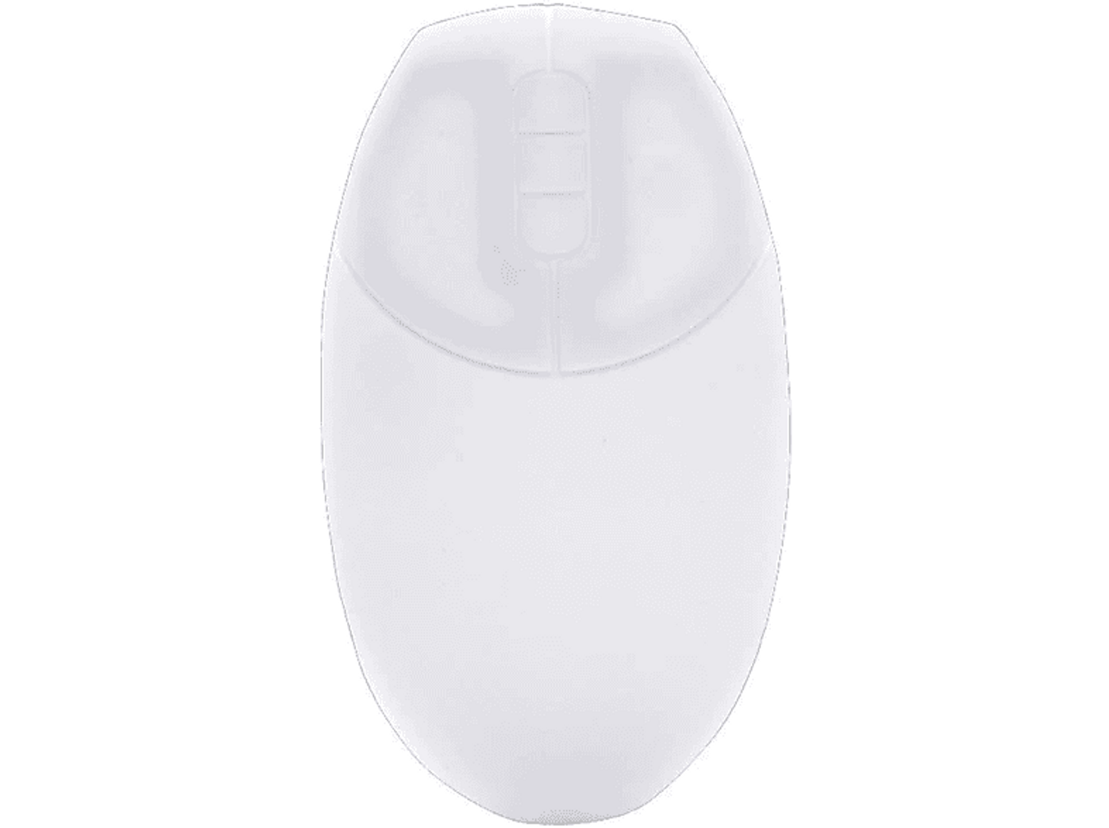 Ratón de ordenador blanco con diseño ovalado y dos botones visibles.