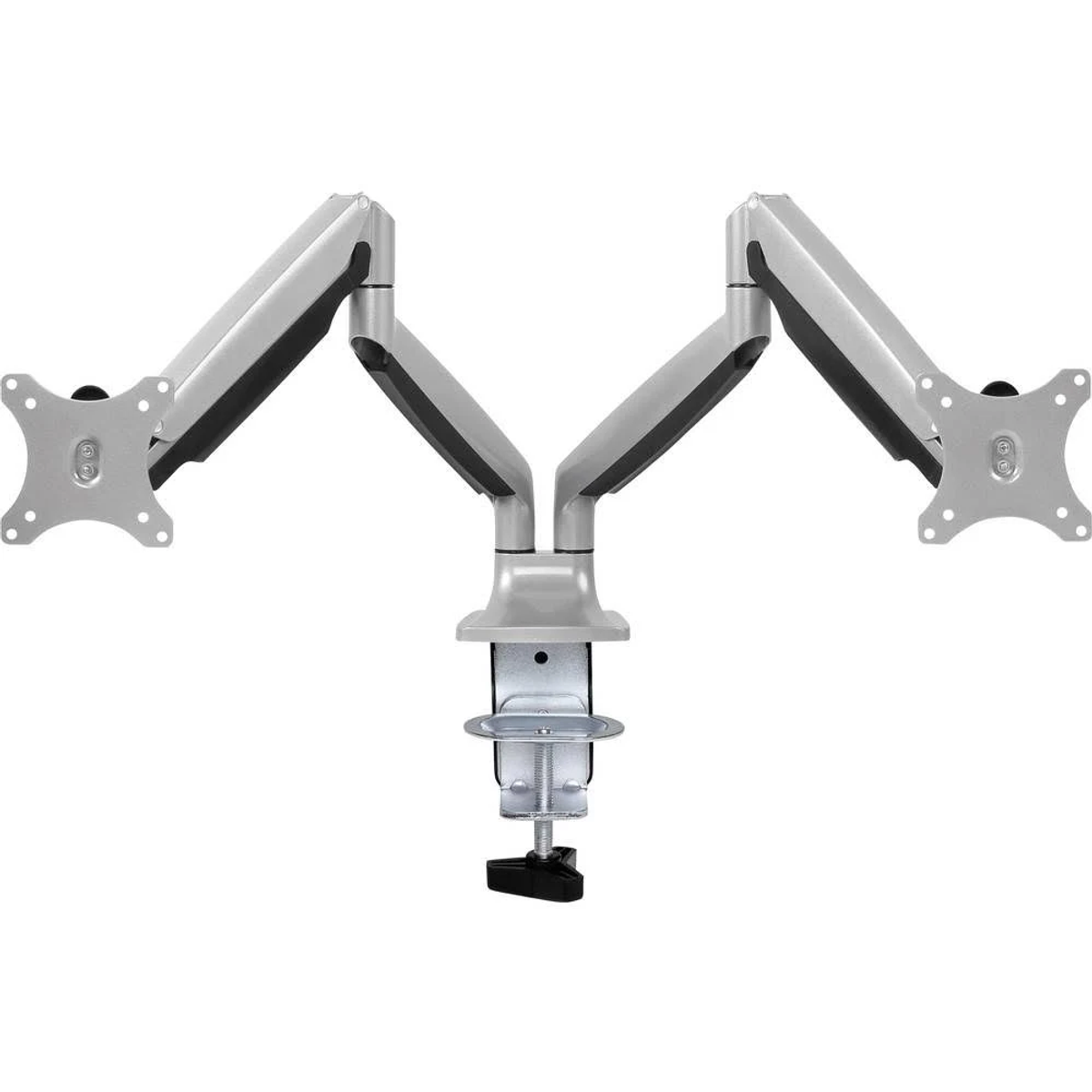 Support bras double moniteur, argent avec articulations noires. Réglable.